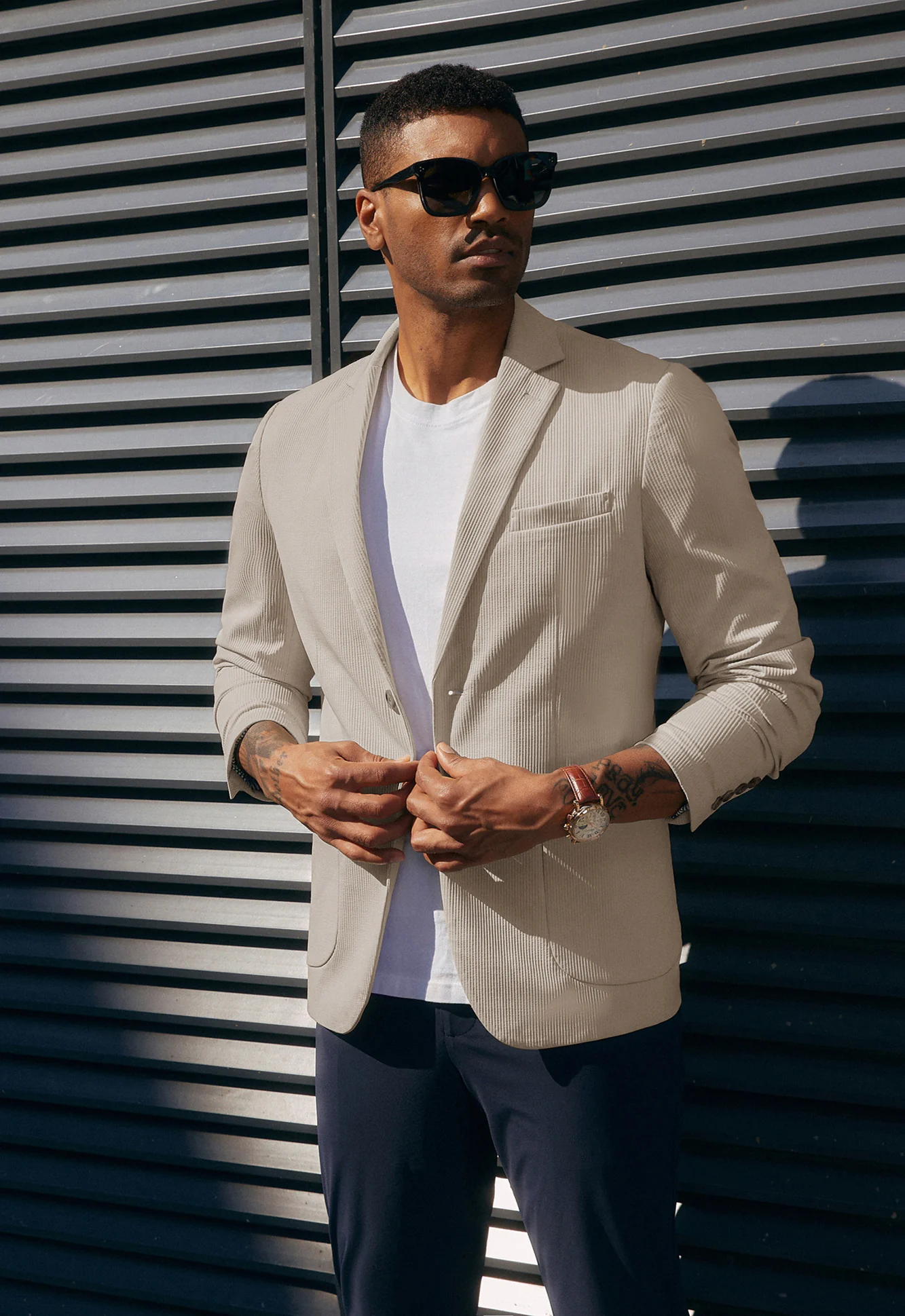 Casual Knit Blazer for Men Two Buttons Lightweight Business Sport Coat - Image 17