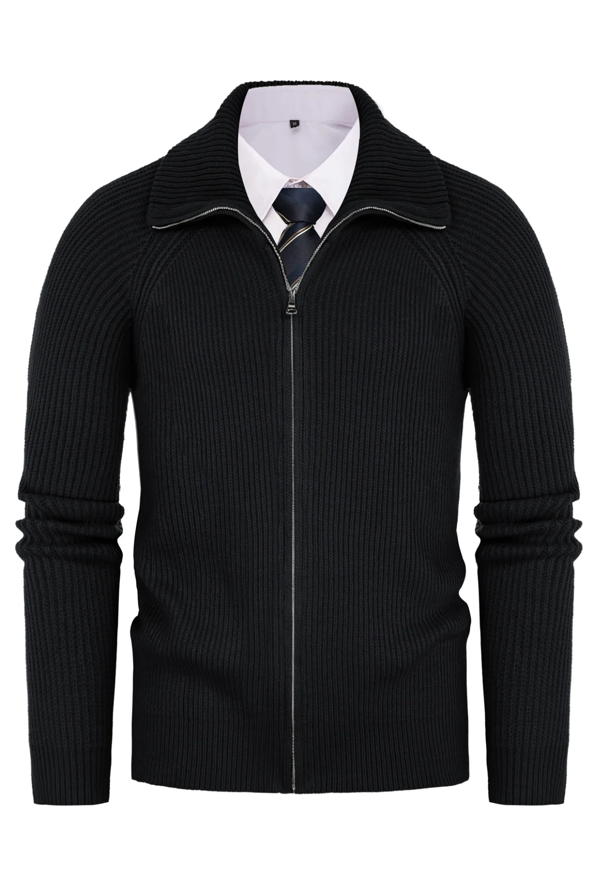 Full Zip Cardigan Sweaters Unisex Lapel Collar Raglan Sleeve Casual Ribbed Sweaters - Image 12