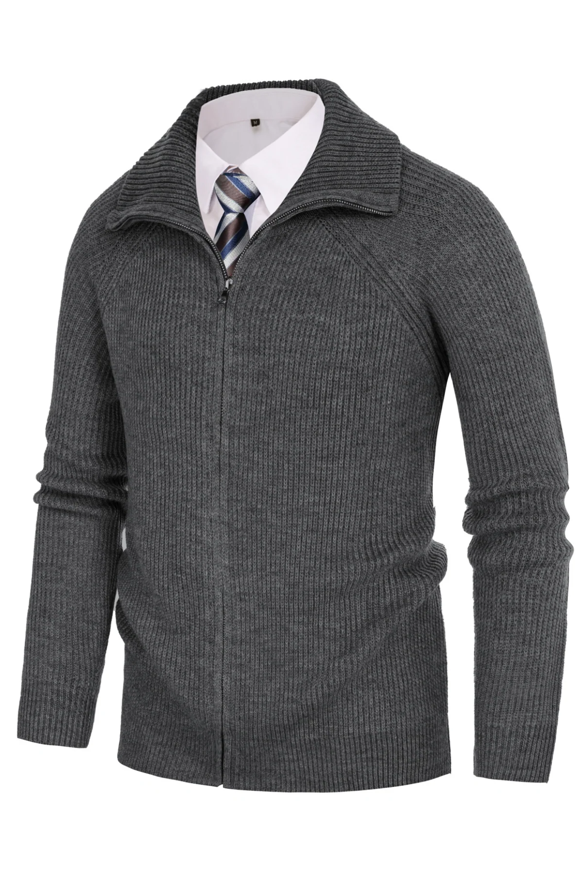 Full Zip Cardigan Sweaters Unisex Lapel Collar Raglan Sleeve Casual Ribbed Sweaters - Image 9