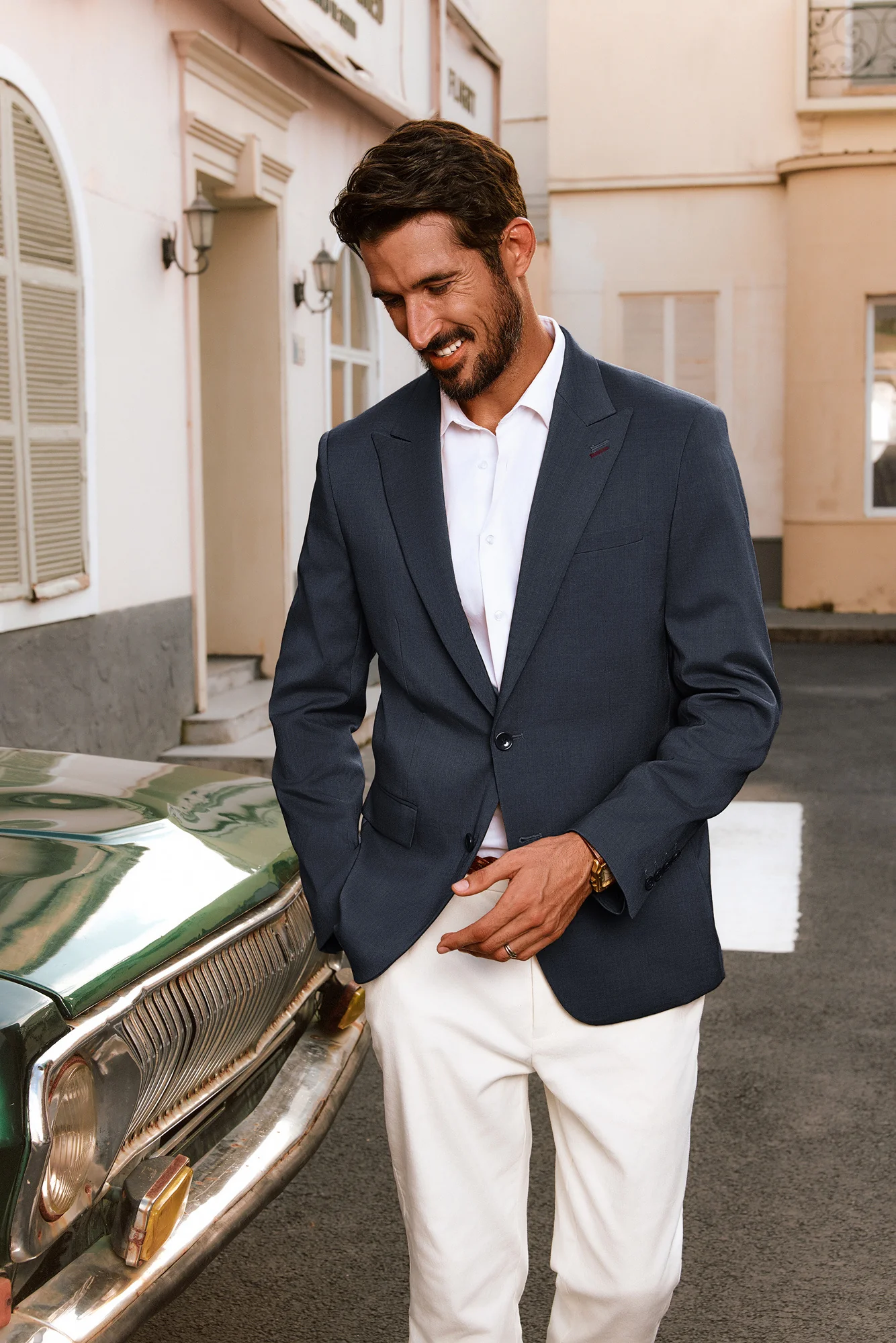 Men Back Slit Blazer Coat Casual Peak Lapel Two-Button Suit Coat - Image 10