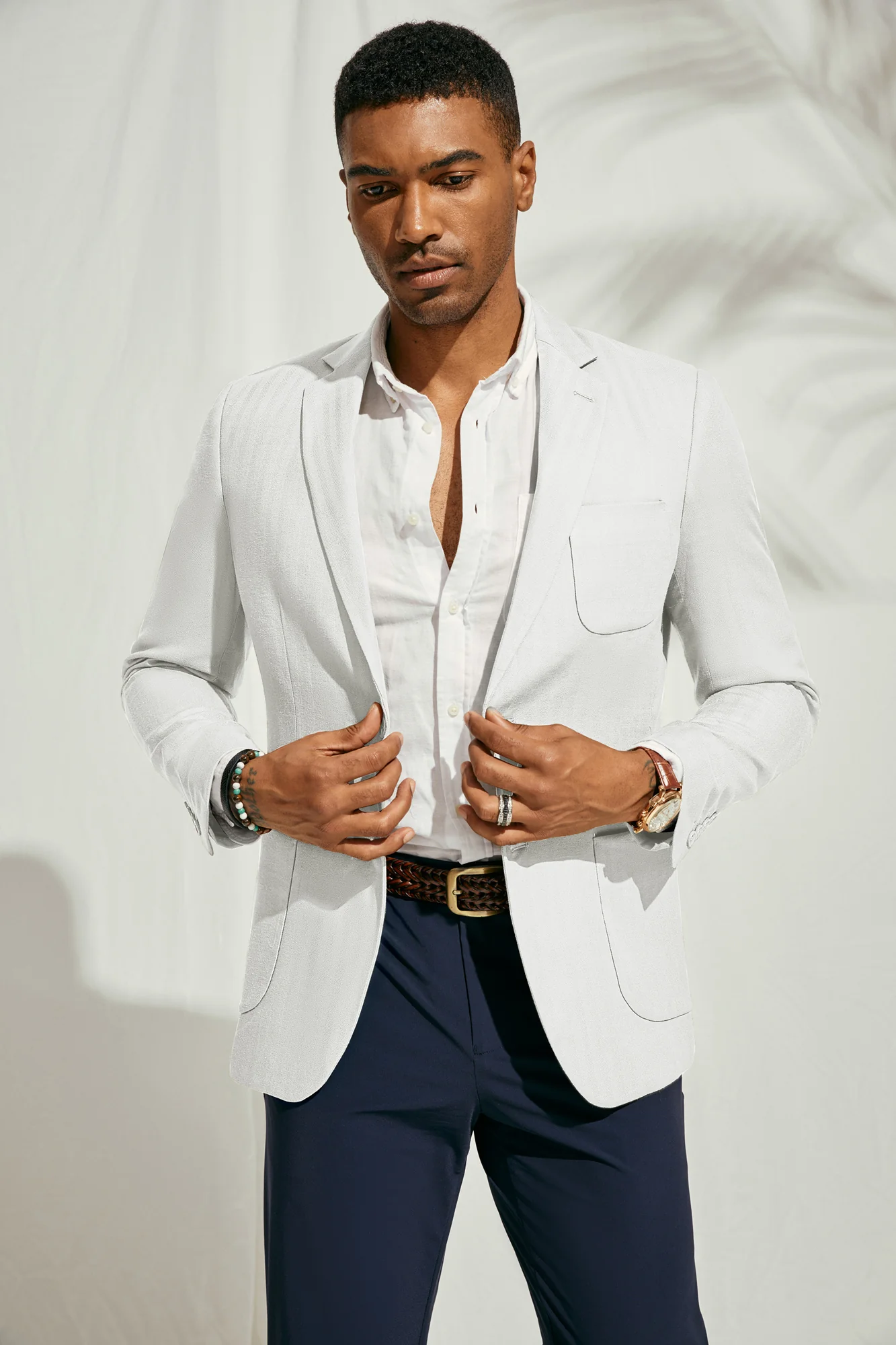 Men Back Slit Blazer Coat Casual Two-Button Notch Lapel V-Neck Suit Coat - Image 19