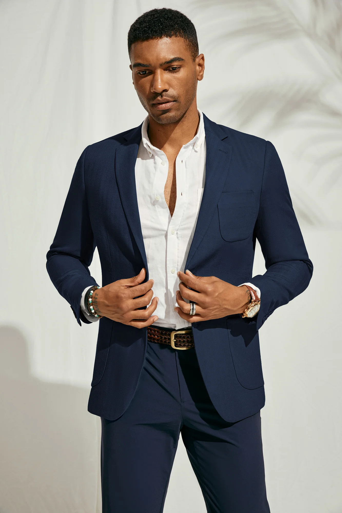 Men Back Slit Blazer Coat Casual Two-Button Notch Lapel V-Neck Suit Coat - Image 23