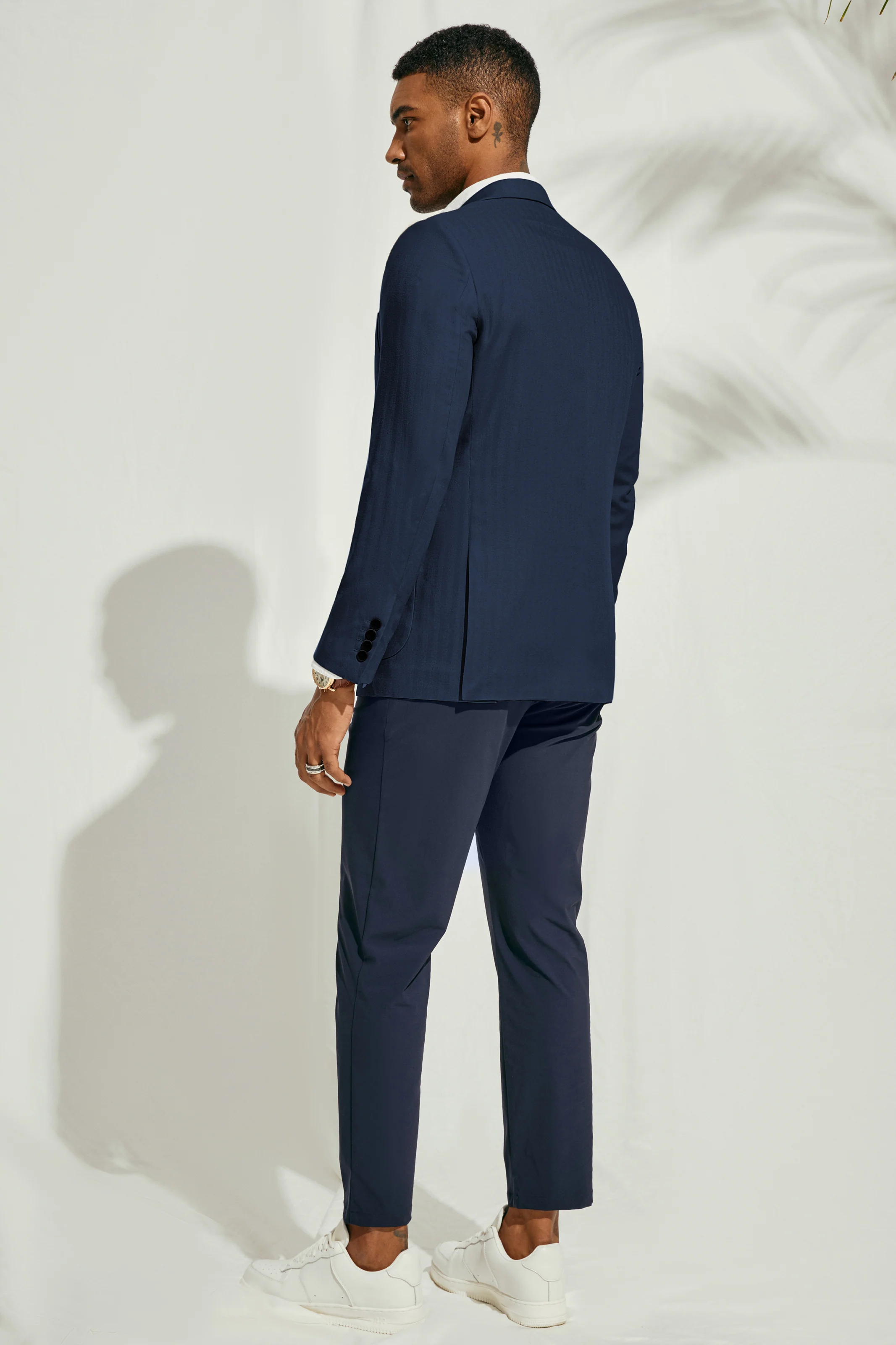 Men Back Slit Blazer Coat Casual Two-Button Notch Lapel V-Neck Suit Coat - Image 25
