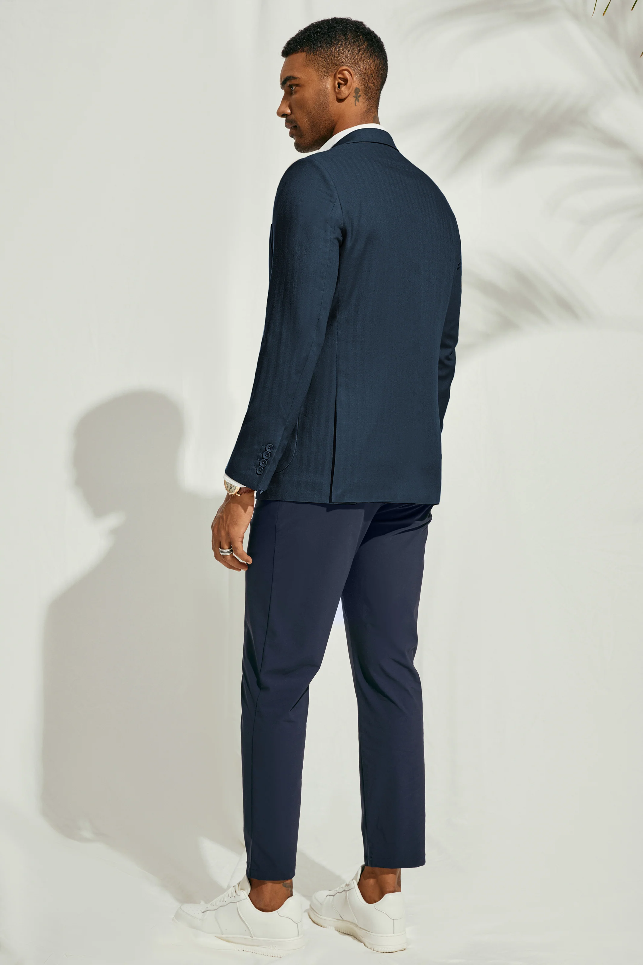 Men Back Slit Blazer Coat Casual Two-Button Notch Lapel V-Neck Suit Coat - Image 9