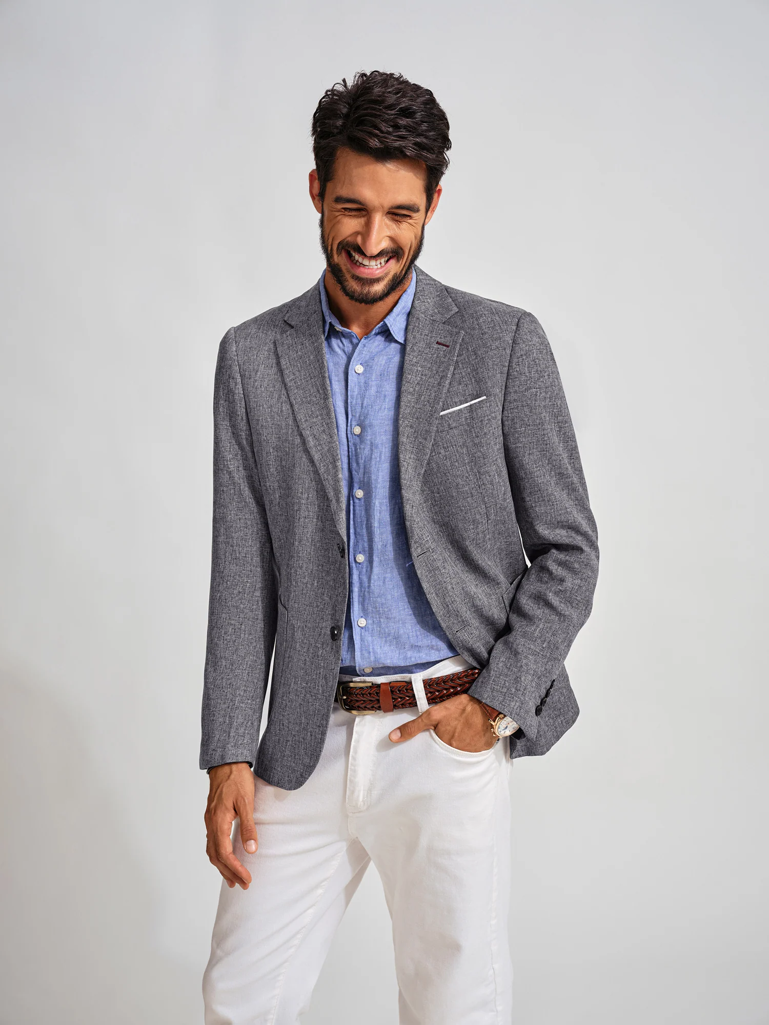 Men Basic Blazer Coat Casual Notch Lapel Two-Button Suit Coat - Image 2