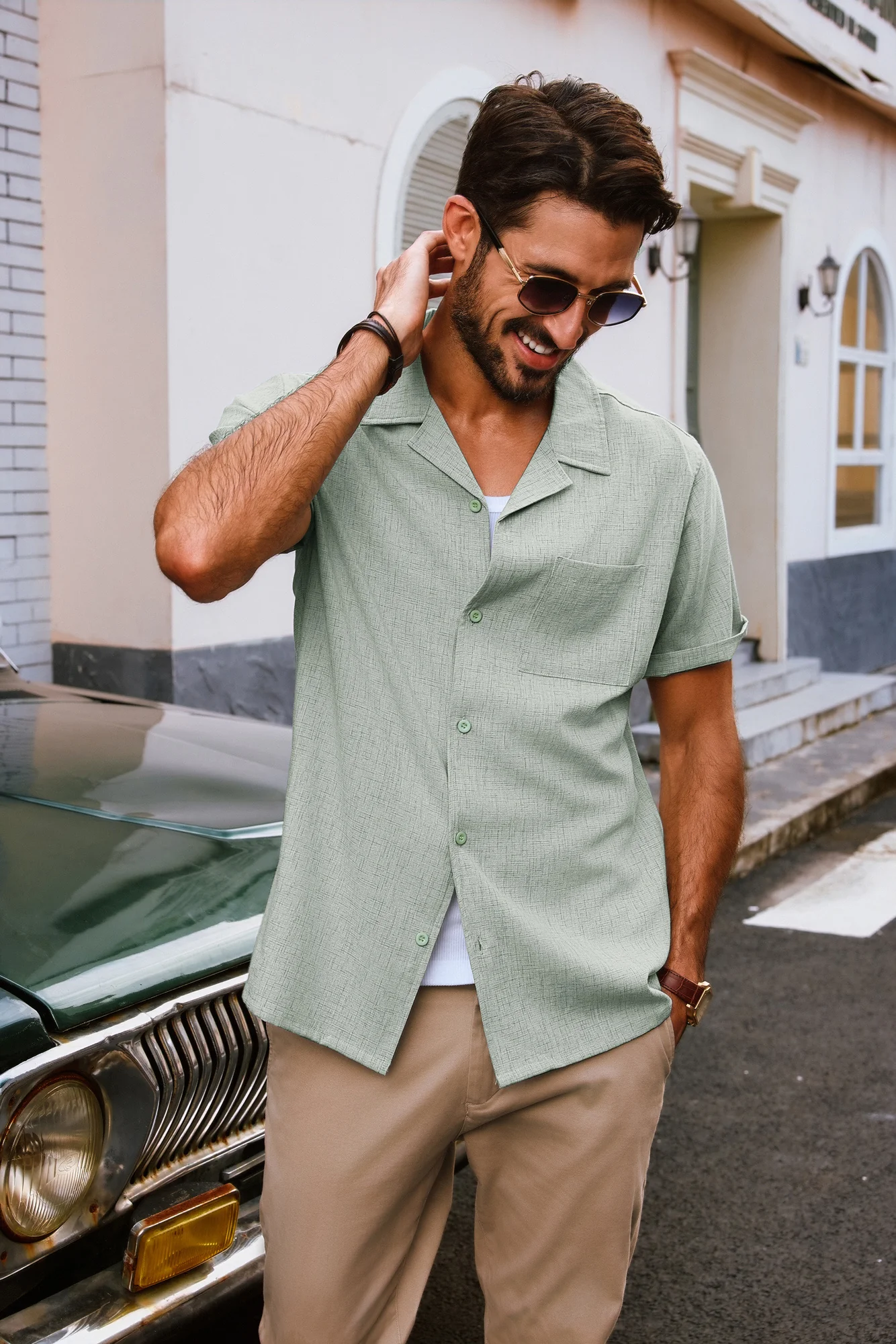 Men Basic Camp-Collar Shirt Casual Short Sleeve Button-up Tops - Image 5