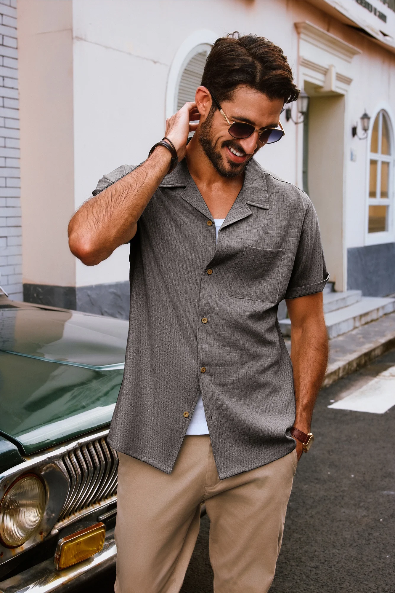 Men Basic Camp-Collar Shirt Casual Short Sleeve Button-up Tops - Image 9