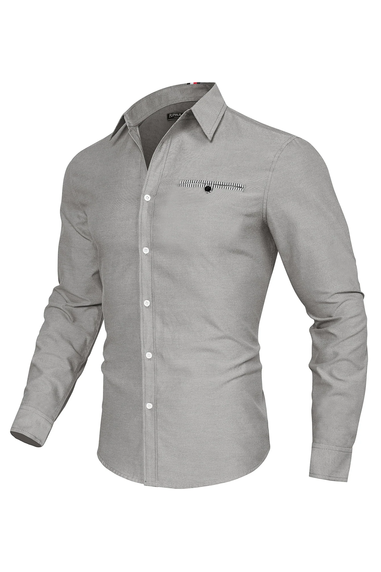 Men Basic Classic Collar Shirt Long Sleeve Curved Hem Button-up Tops - Image 17