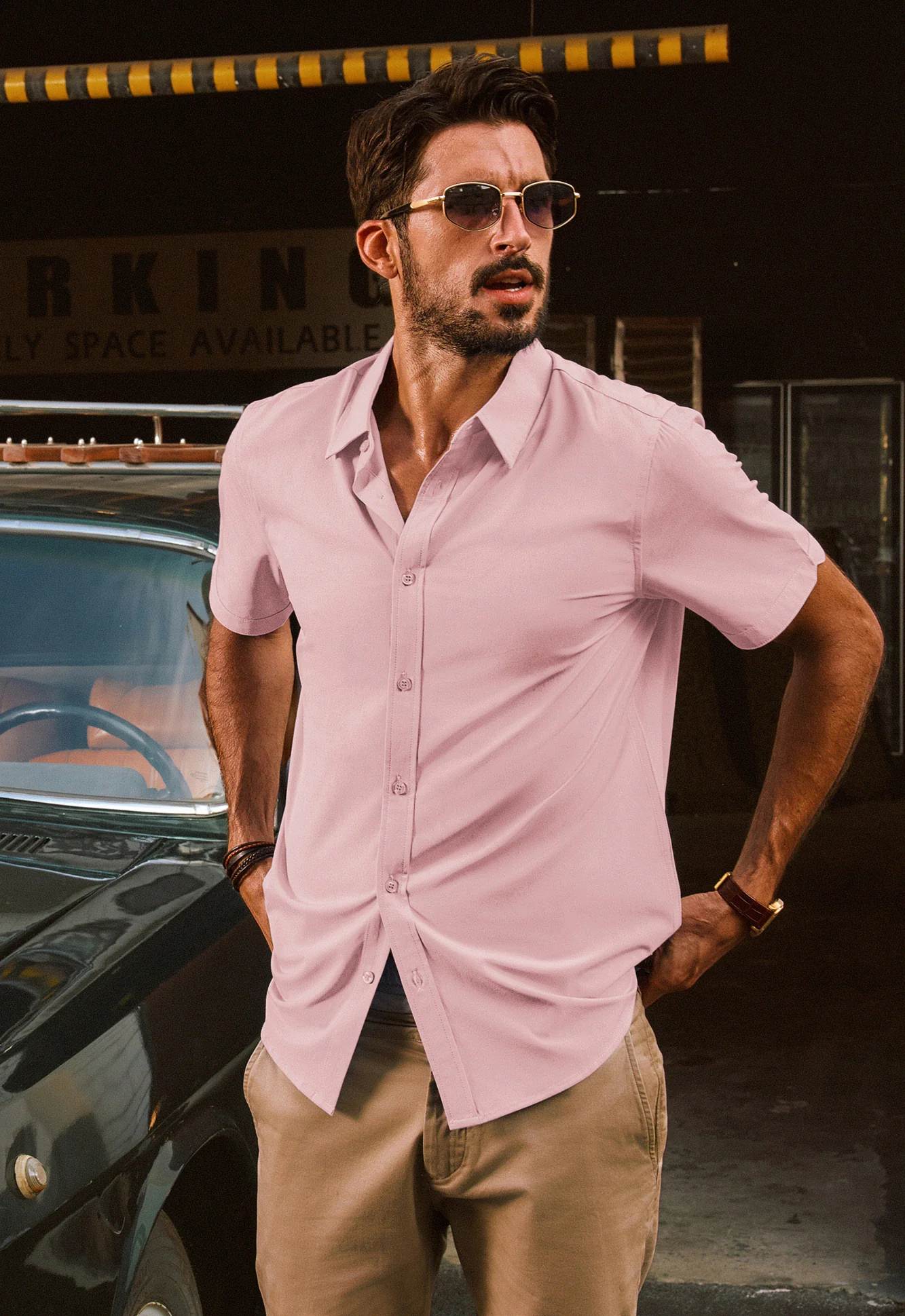 Men Basic Shirt Casual Short Sleeve Classic Collar Curved Hem Shirt Tops - Image 47