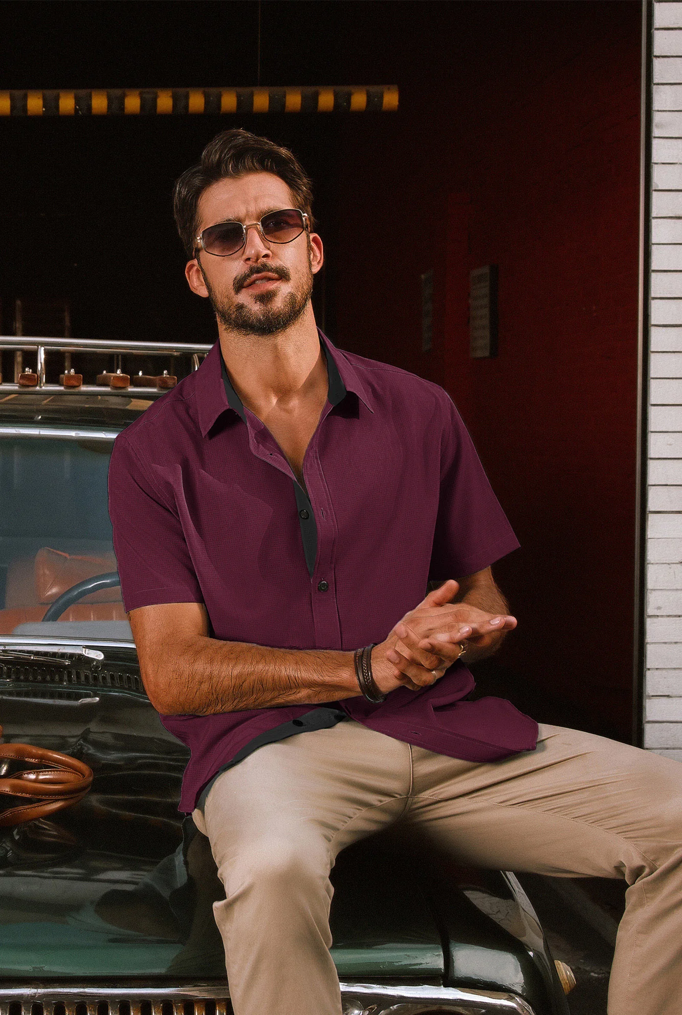 Men Basic Shirt Casual Short Sleeve Classic Collar Curved Hem Shirt Tops - Image 34
