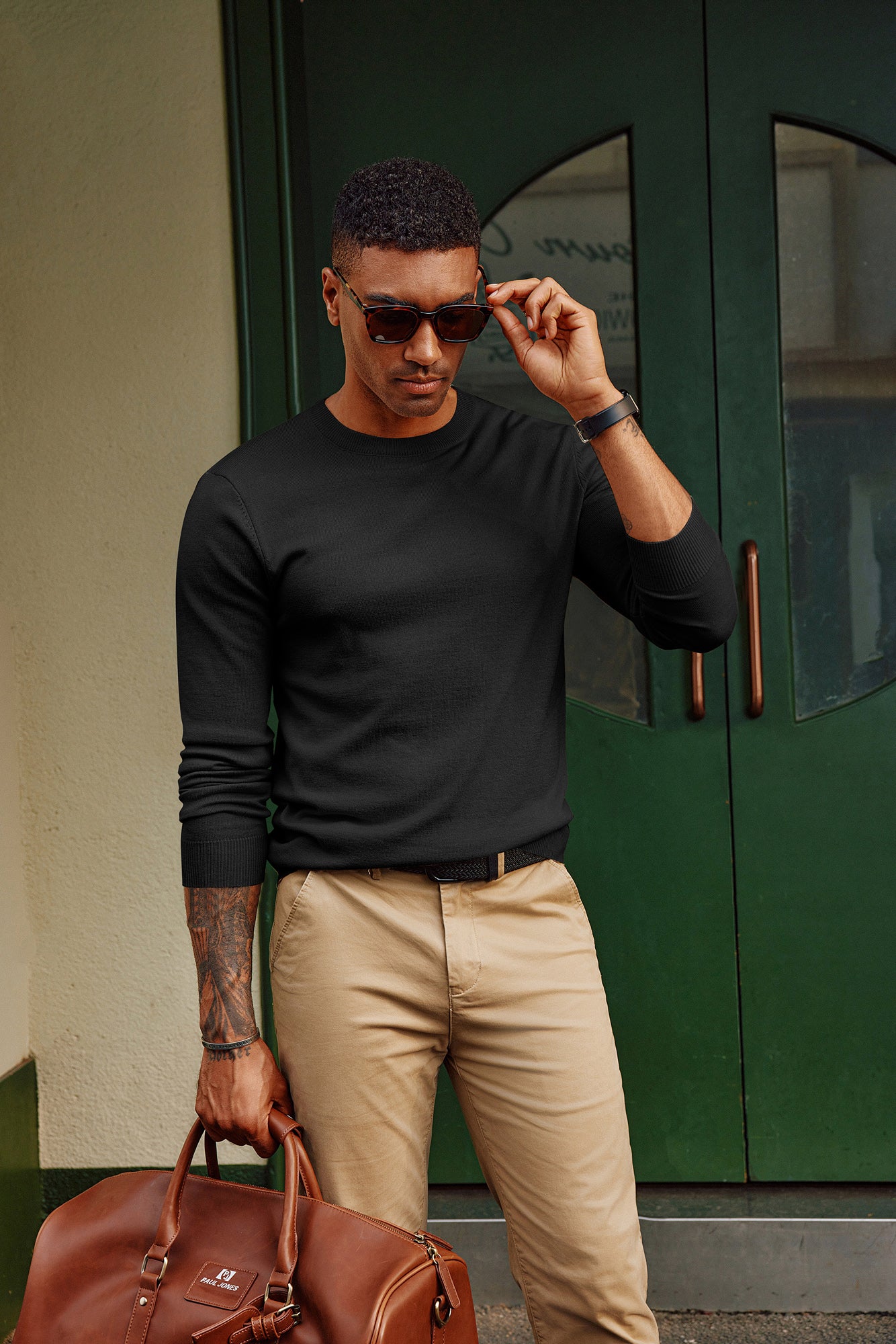 Men Basic Sweater Casual Long Sleeve Crew Neck Ribbed Cuff Thin Pullover - Image 10