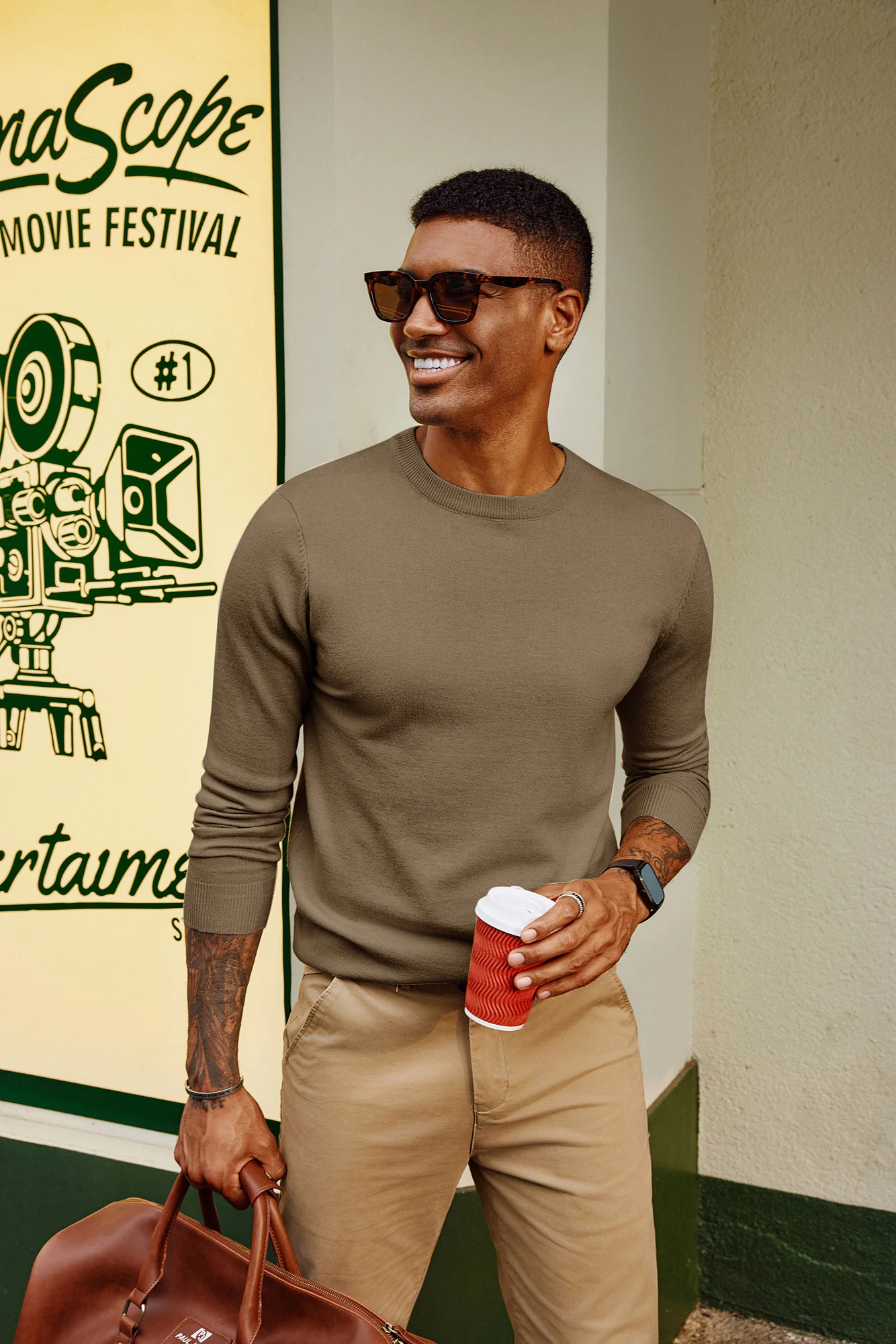 Men Basic Sweater Casual Long Sleeve Crew Neck Ribbed Cuff Thin Pullover - Image 16