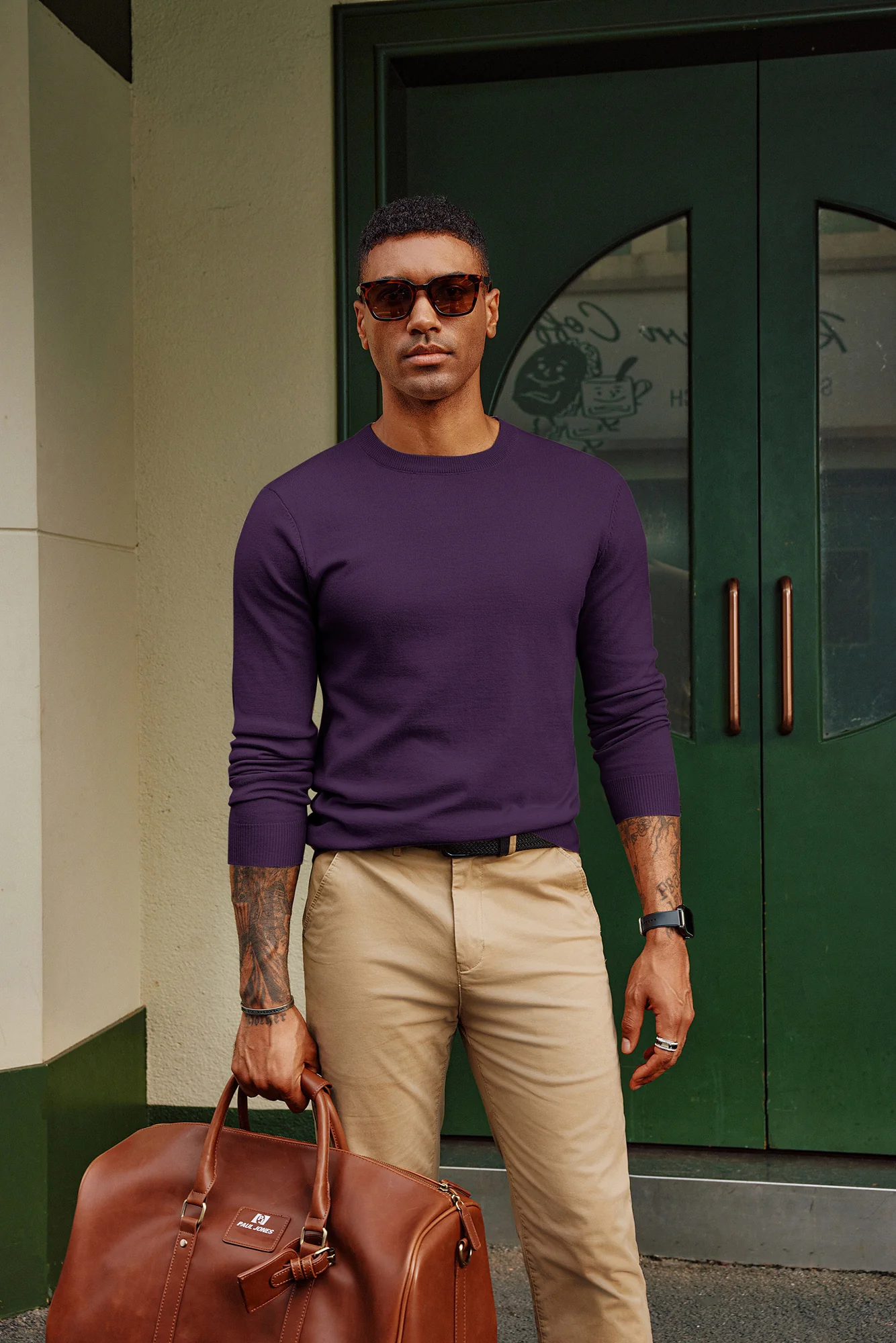Men Basic Sweater Casual Long Sleeve Crew Neck Ribbed Cuff Thin Pullover - Image 18