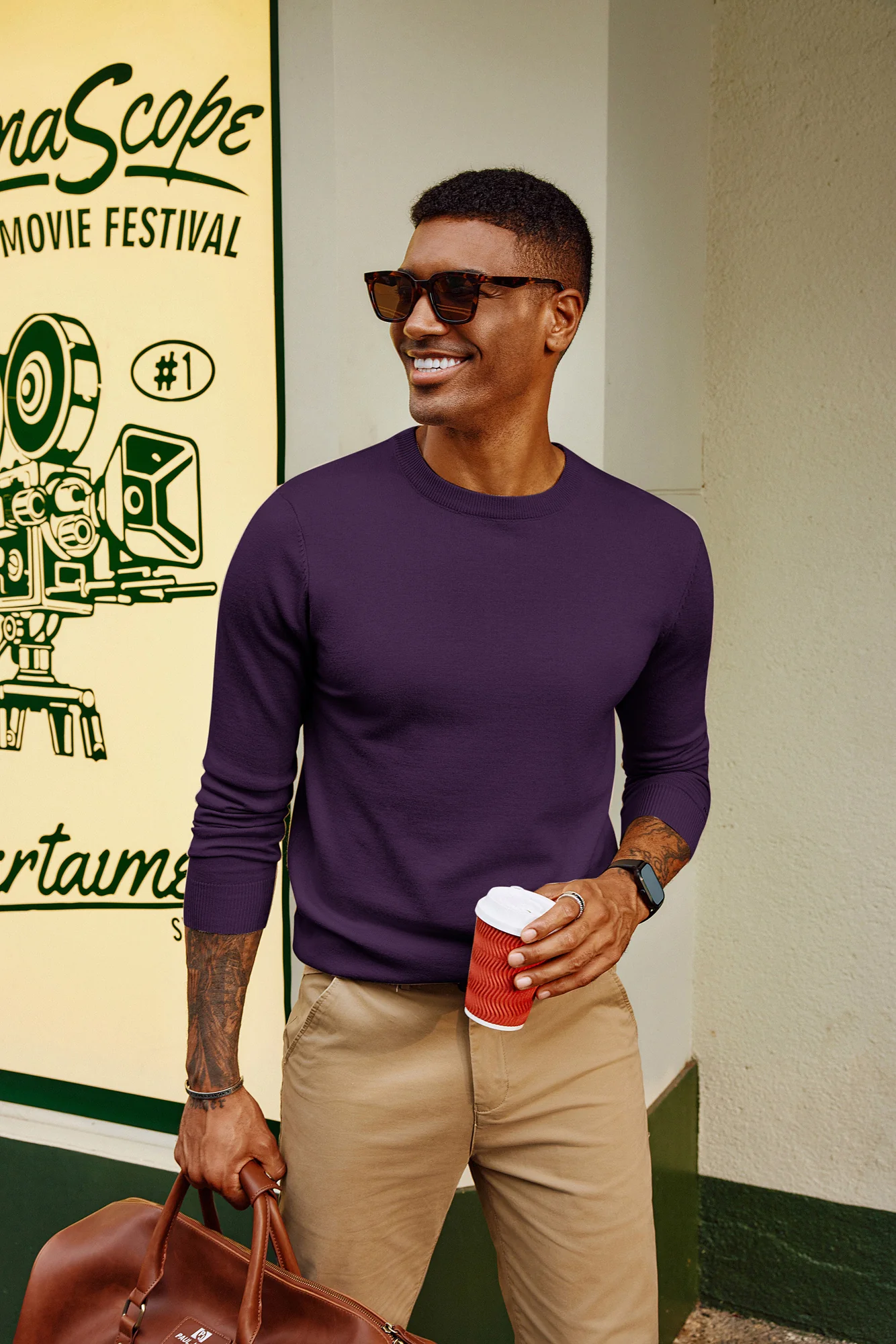 Men Basic Sweater Casual Long Sleeve Crew Neck Ribbed Cuff Thin Pullover - Image 20