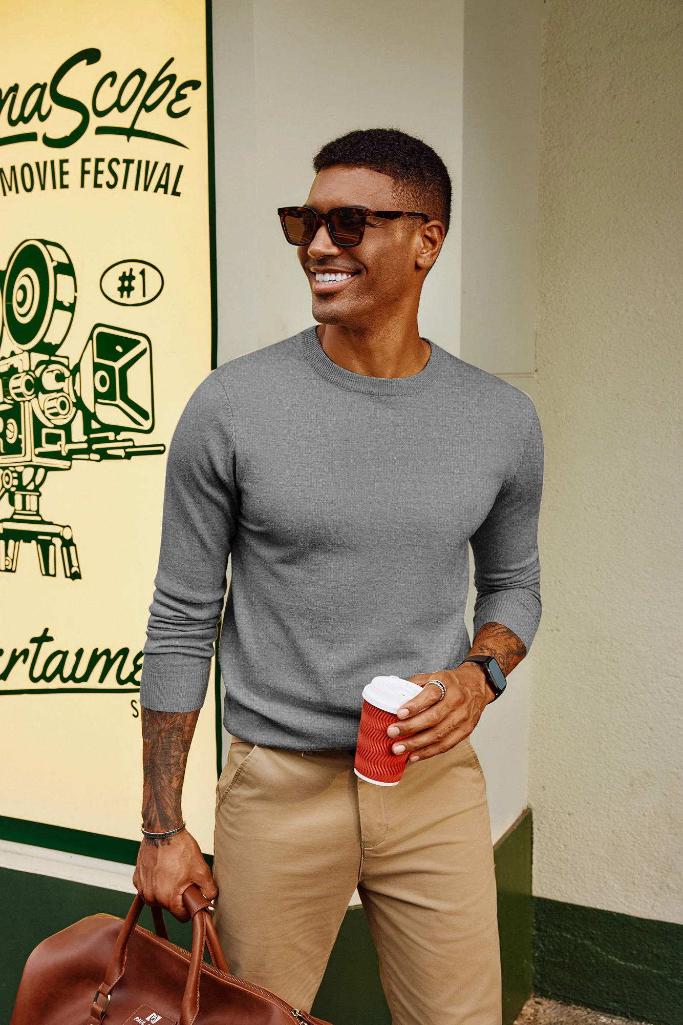 Men Basic Sweater Casual Long Sleeve Crew Neck Ribbed Cuff Thin Pullover - Image 6