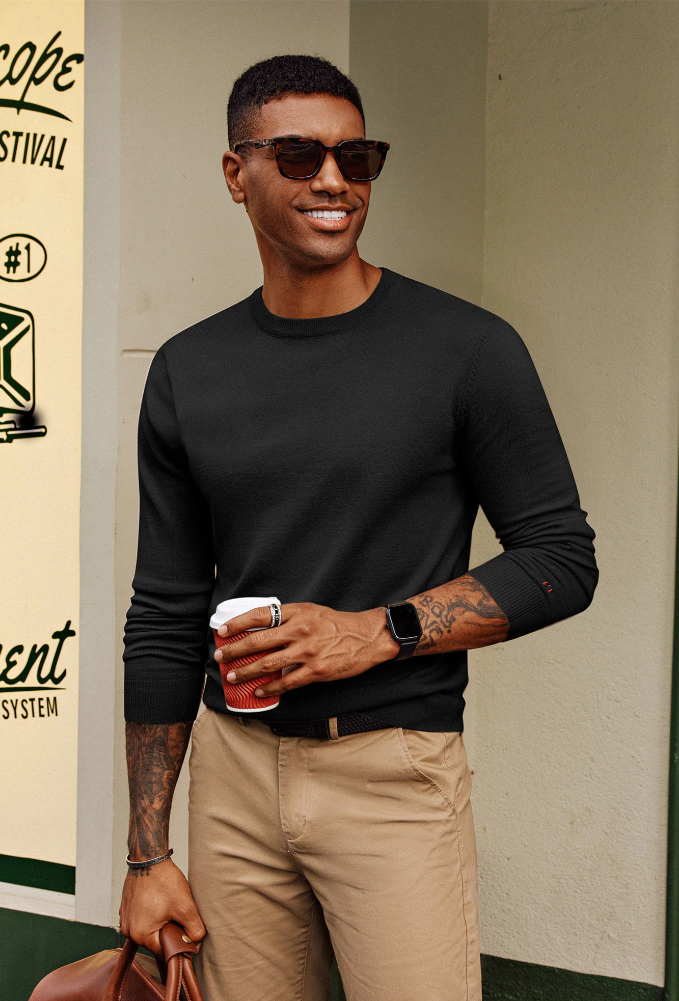 Men Basic Sweater Casual Long Sleeve Crew Neck Ribbed Cuff Thin Pullover - Image 8