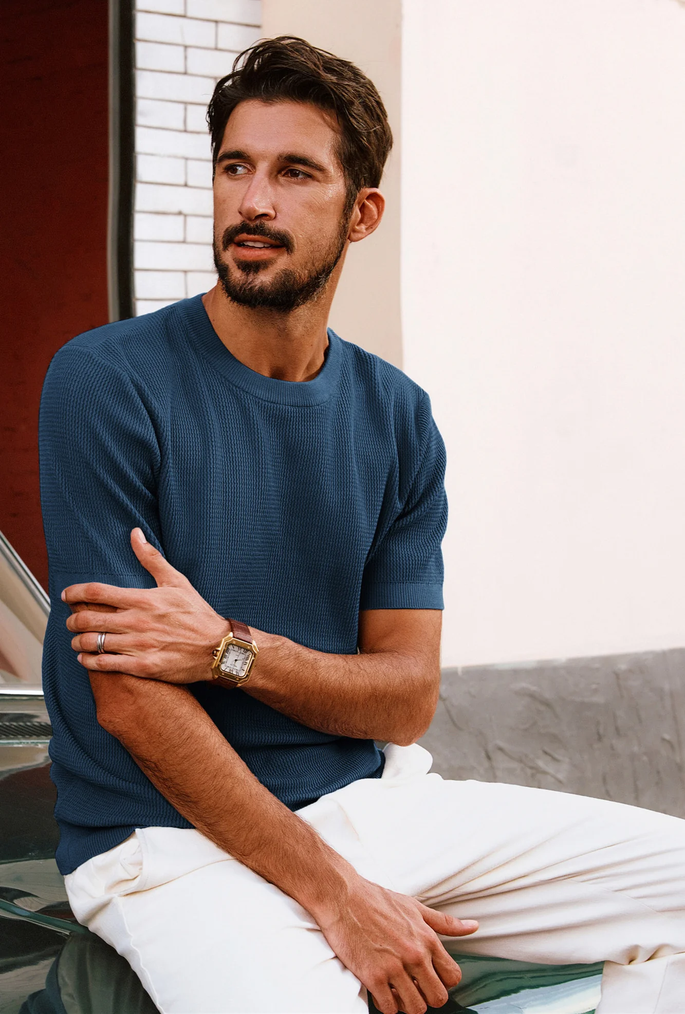 Men Basic Textured Knitted T-Shirt Short Sleeve Crew Neck Tops Knitwear - Image 20