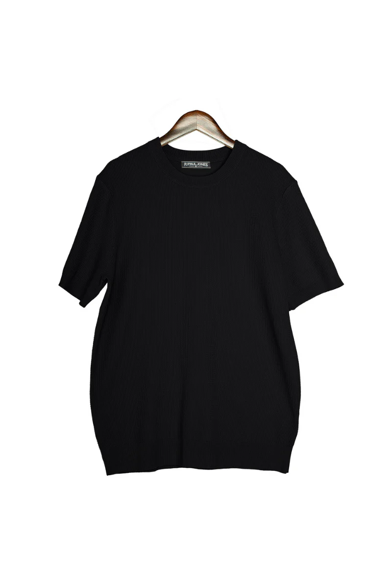 Men Basic Textured Knitted T-Shirt Short Sleeve Crew Neck Tops Knitwear - Image 3
