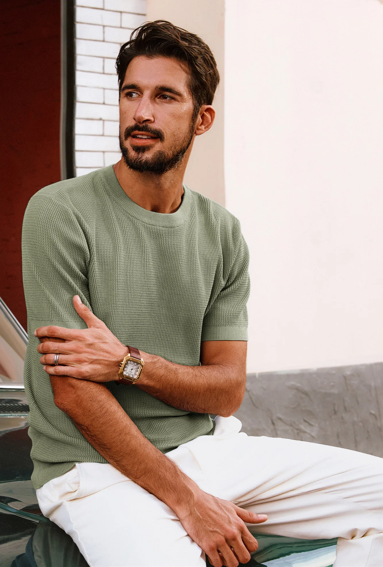 Men Basic Textured Knitted T-Shirt Short Sleeve Crew Neck Tops Knitwear - Image 44