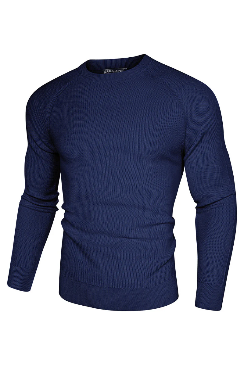 Men Cellular Textured Sweater Long Raglan Sleeve Crew Neck Kitted Tops - Image 11
