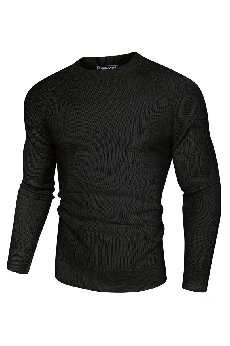 Men Cellular Textured Sweater Long Raglan Sleeve Crew Neck Kitted Tops - Image 3