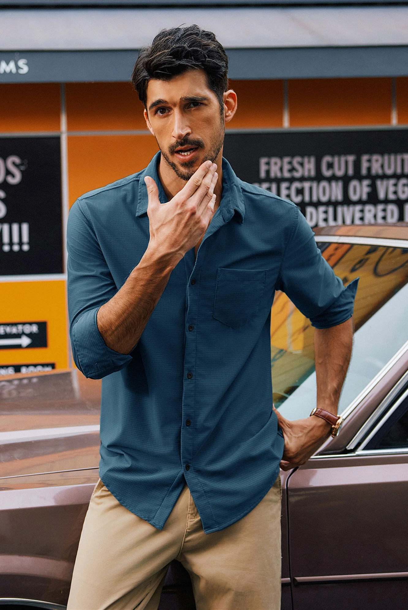 Men Classic Collar Shirt Casual Long Sleeve Curved Hem Button-up Tops - Image 38