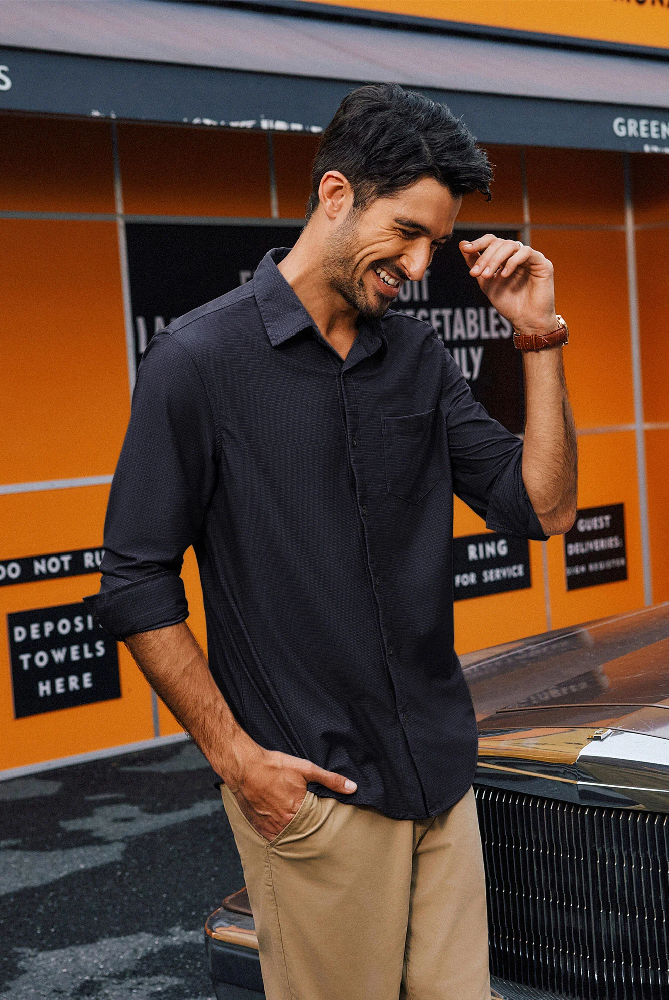 Men Classic Collar Shirt Casual Long Sleeve Curved Hem Button-up Tops - Image 9