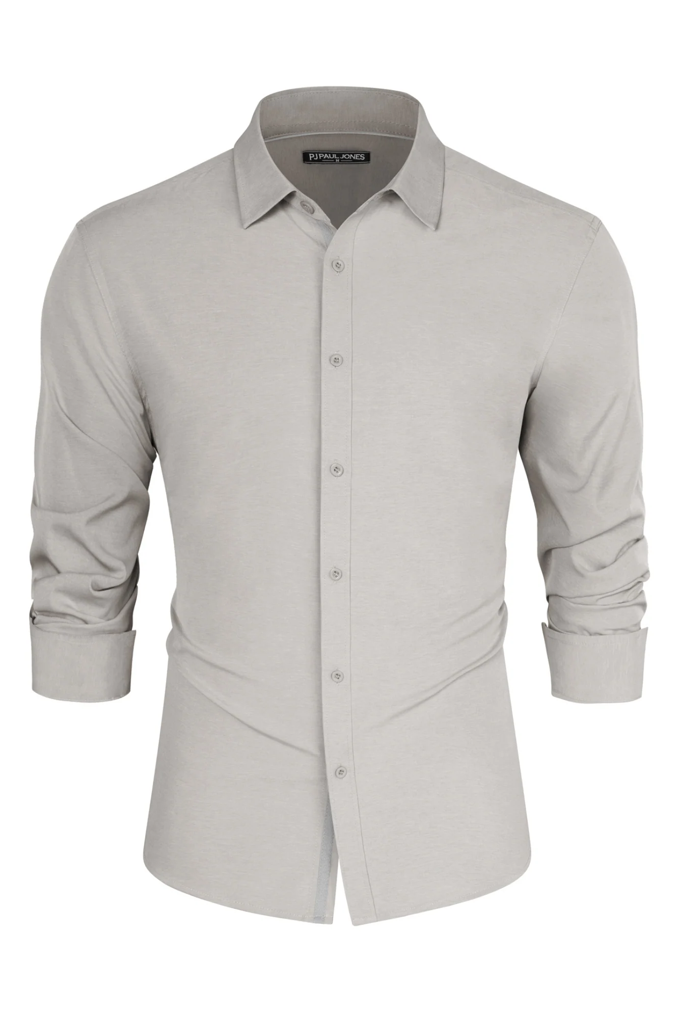 Men Classic Collar Shirt Casual Long Sleeve Curved Hem Button-up Tops - Image 11