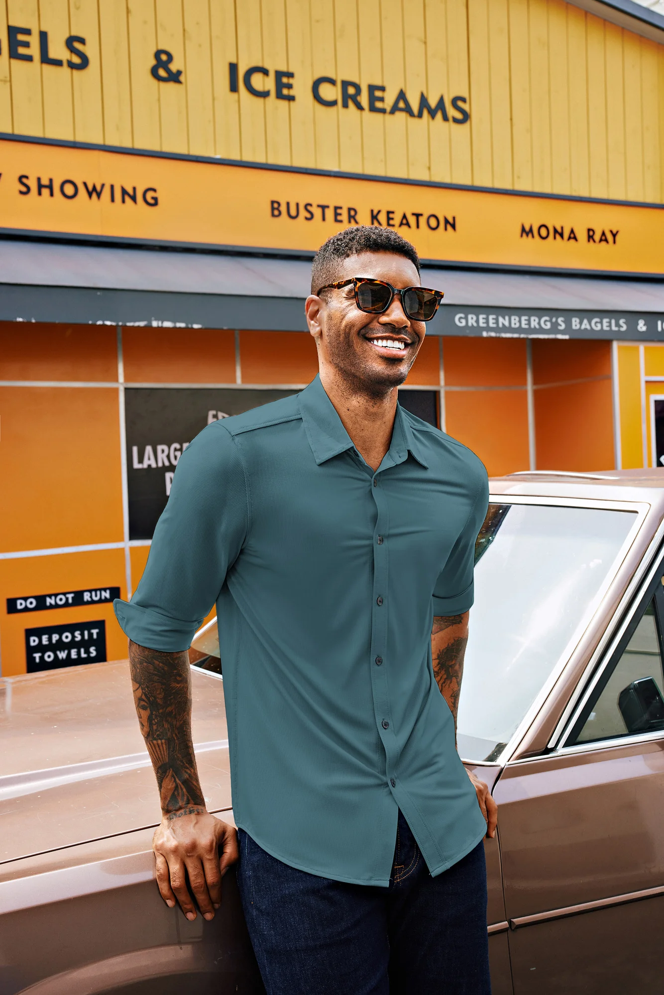 Men Classic Collar Shirt Casual Long Sleeve Stretchy Button-up Tops - Image 22