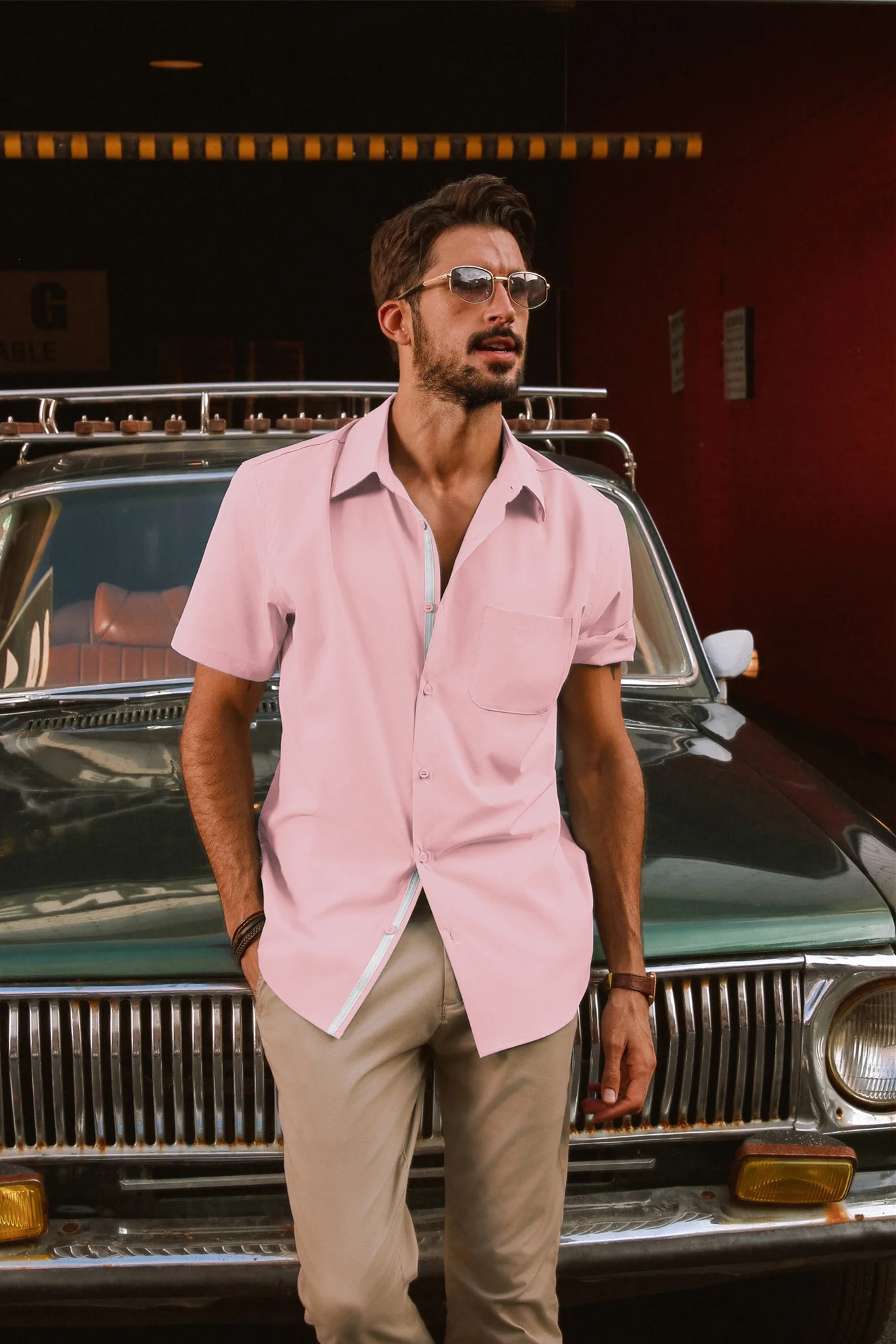Men Classic Collar Shirt Casual Short Sleeve Curved Hem Button-up Tops - Image 43