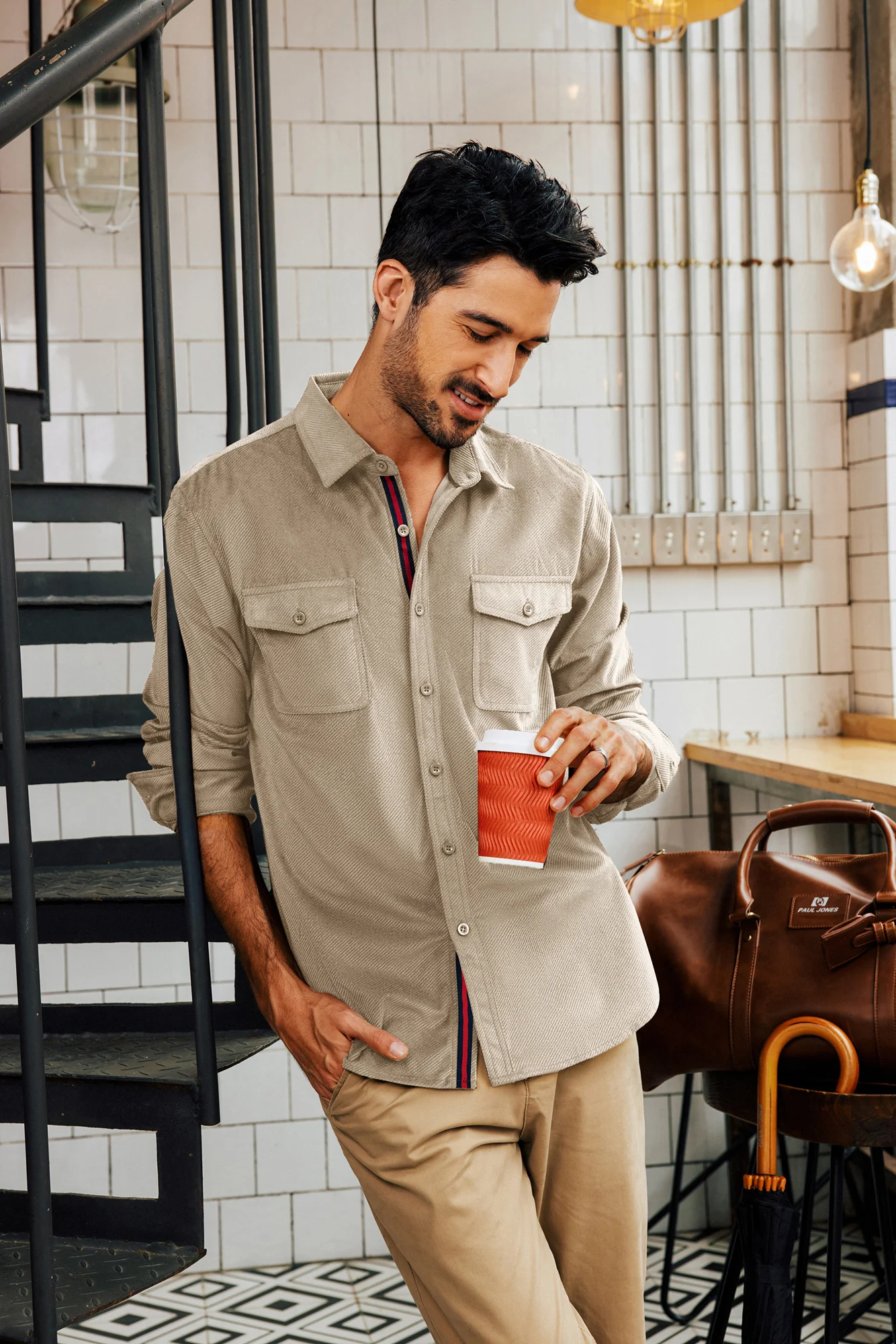 Men Classic Collar Shirt with Dual Pockets Casual Long Sleeve Button-up Tops - Image 19