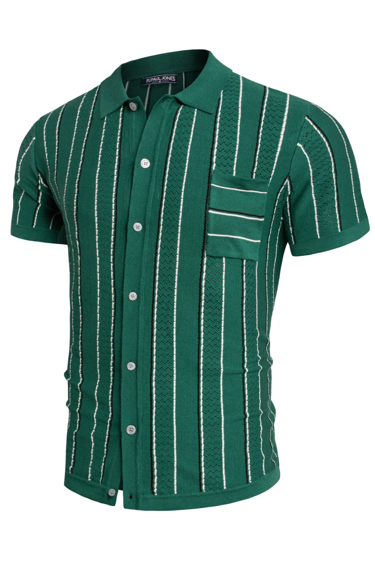 Men Contrast Color Cardigan Short Sleeve Knit Shirt Lapel Collar Button-up Sweater - Image 15