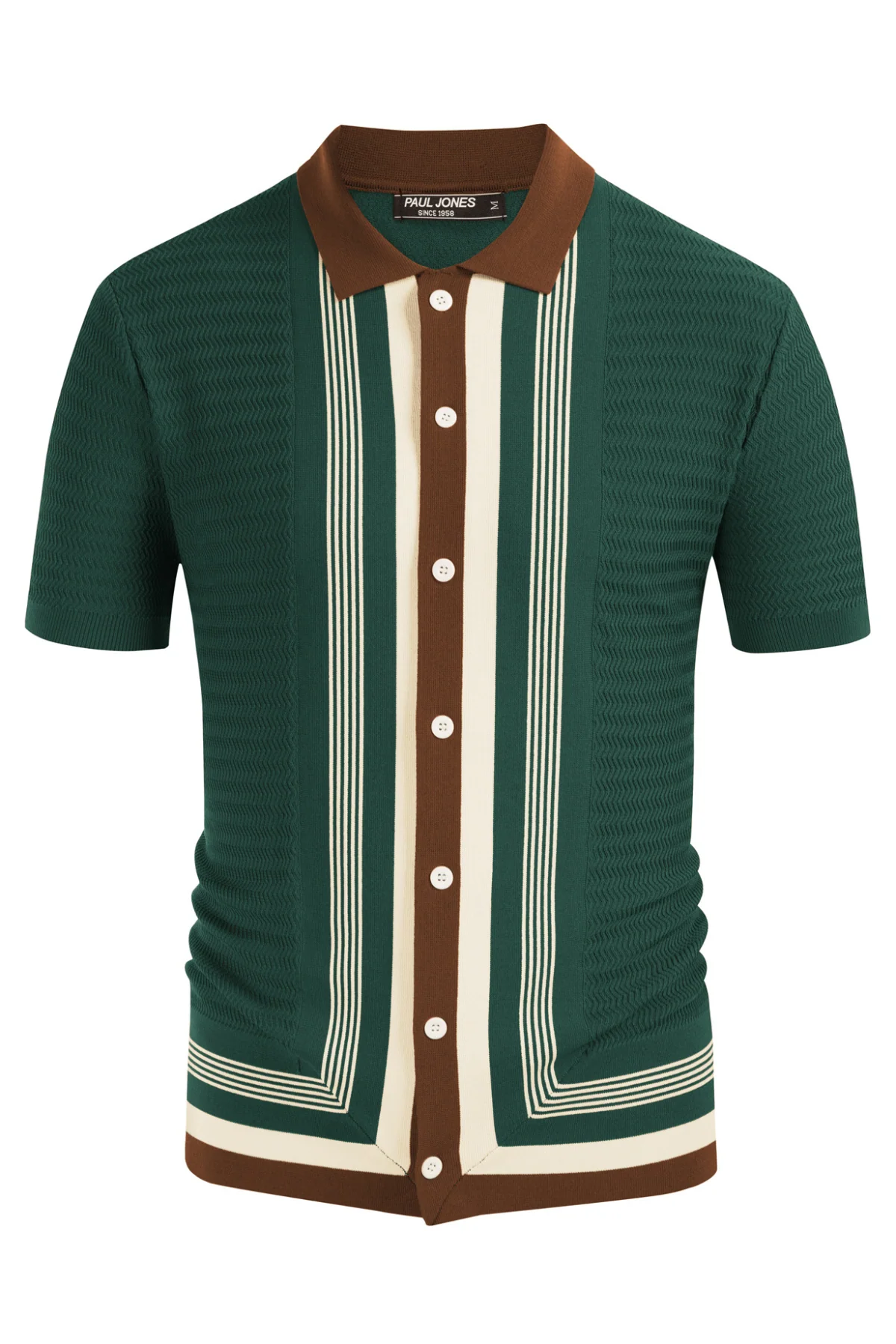 Men Contrast Color Cardigan Sweater Short Sleeve Lapel Button-up Knitwear - Image 13