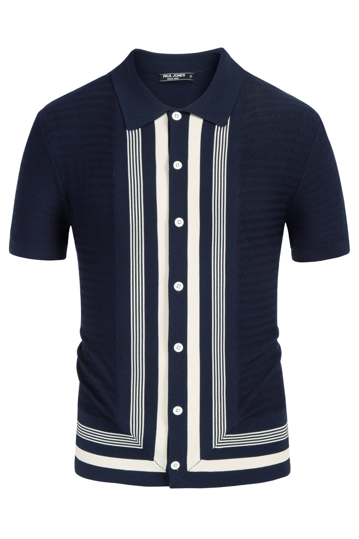 Men Contrast Color Cardigan Sweater Short Sleeve Lapel Button-up Knitwear - Image 29