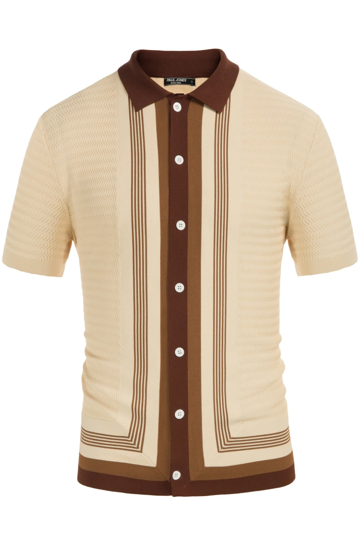 Men Contrast Color Cardigan Sweater Short Sleeve Lapel Button-up Knitwear - Image 3