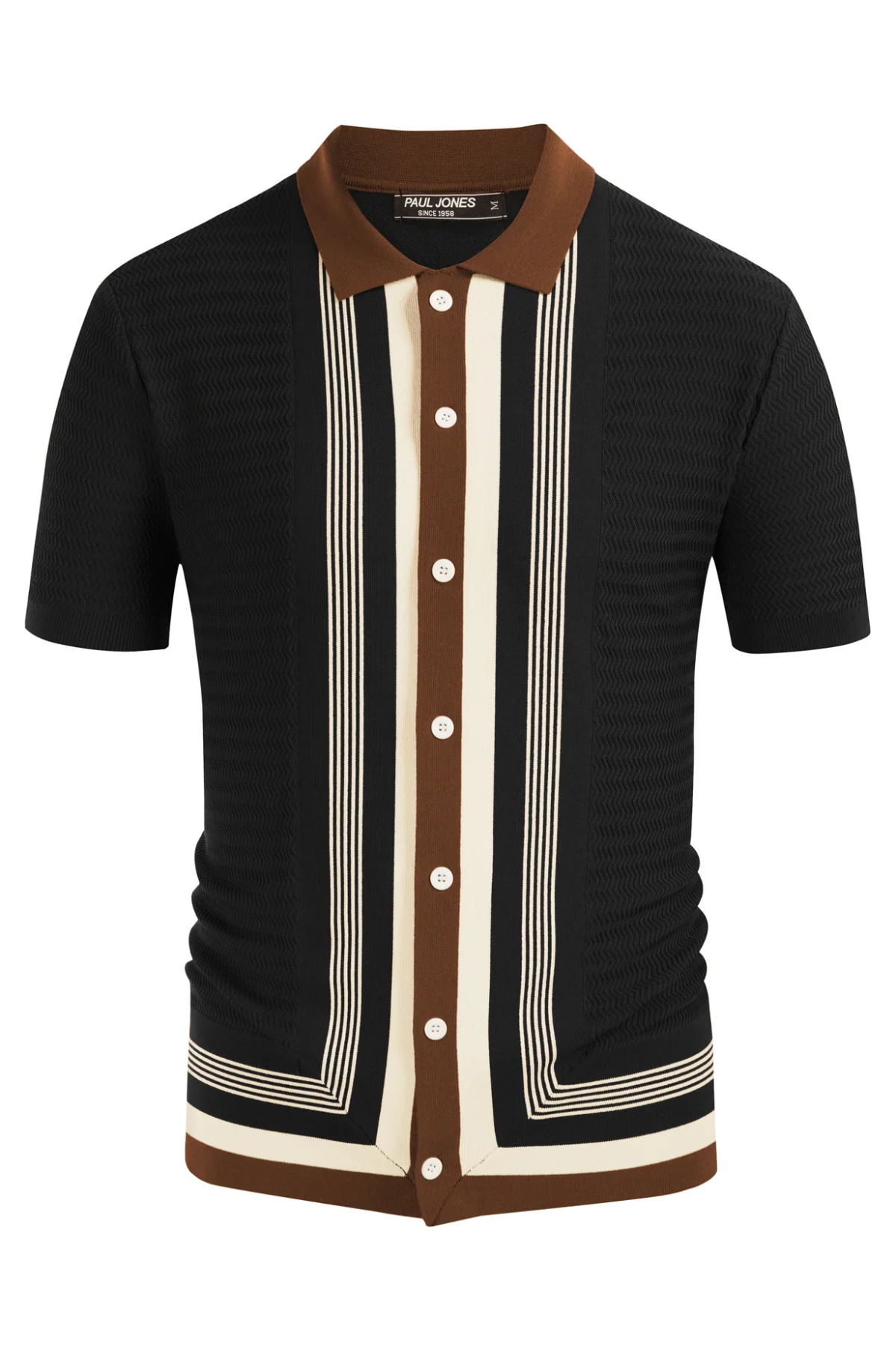 Men Contrast Color Cardigan Sweater Short Sleeve Lapel Button-up Knitwear - Image 9