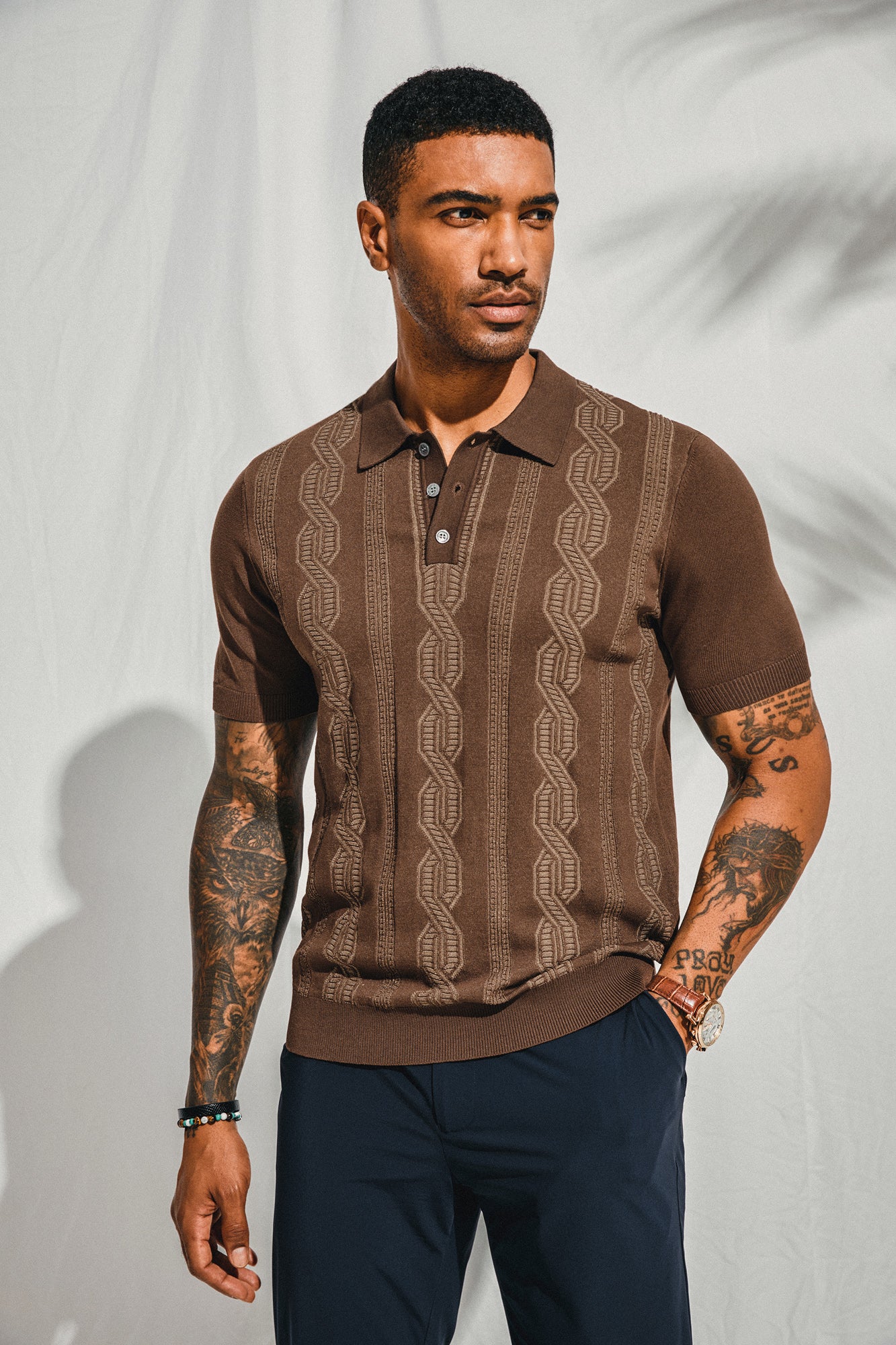 Men Contrast Color Knitted Polo-Shirt Short Sleeve Lapel Collar Knitwear Tops - Image 13