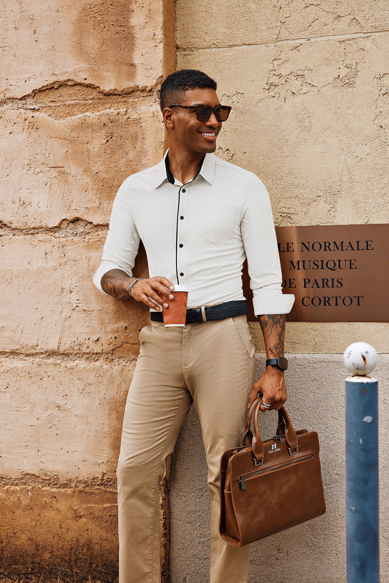 Men Contrast Color Shirt Long Sleeve Lapel Collar Curved Hem Button-up Tops - Image 19
