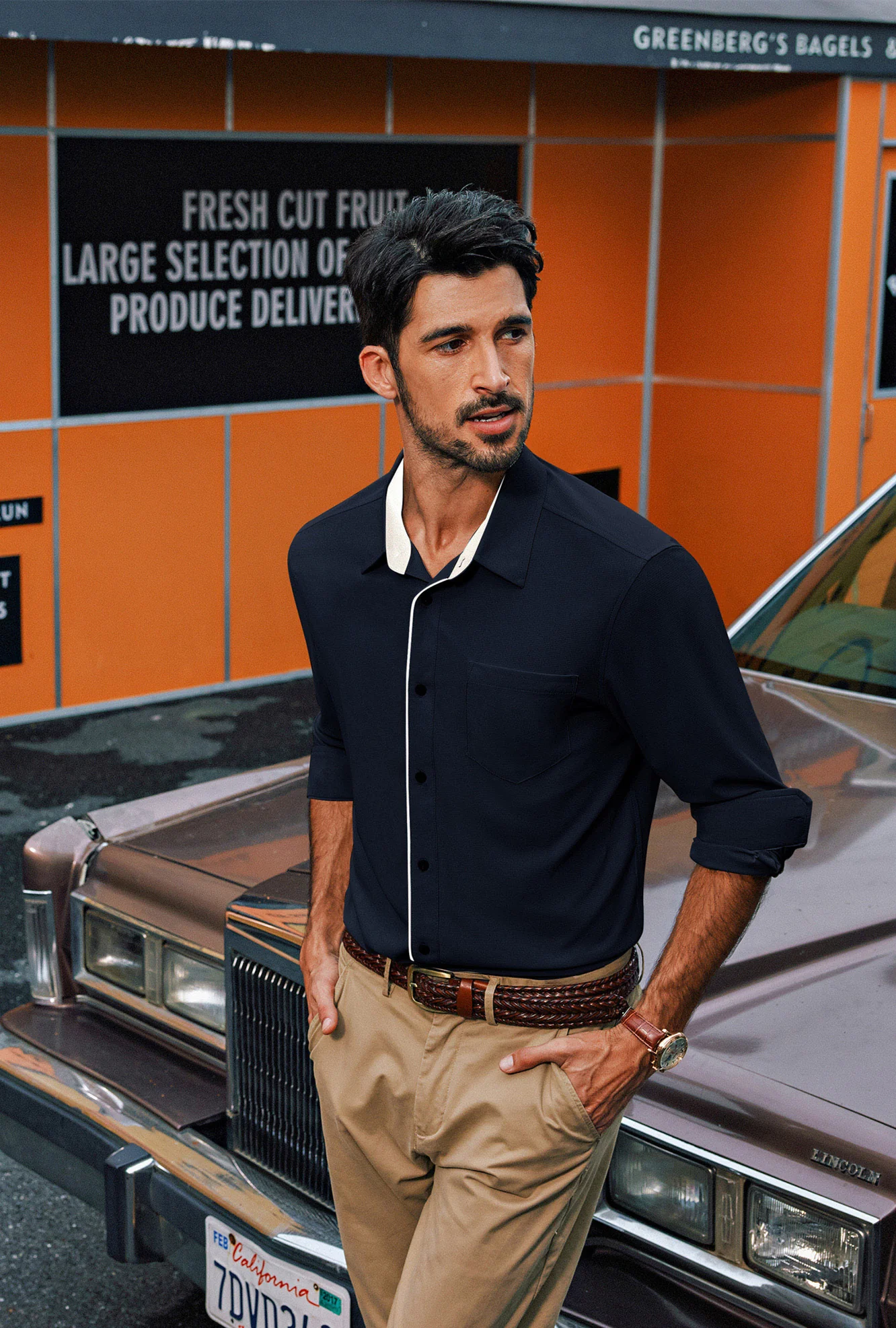 Men Contrast Color Shirt Long Sleeve Lapel Collar Curved Hem Button-up Tops - Image 9