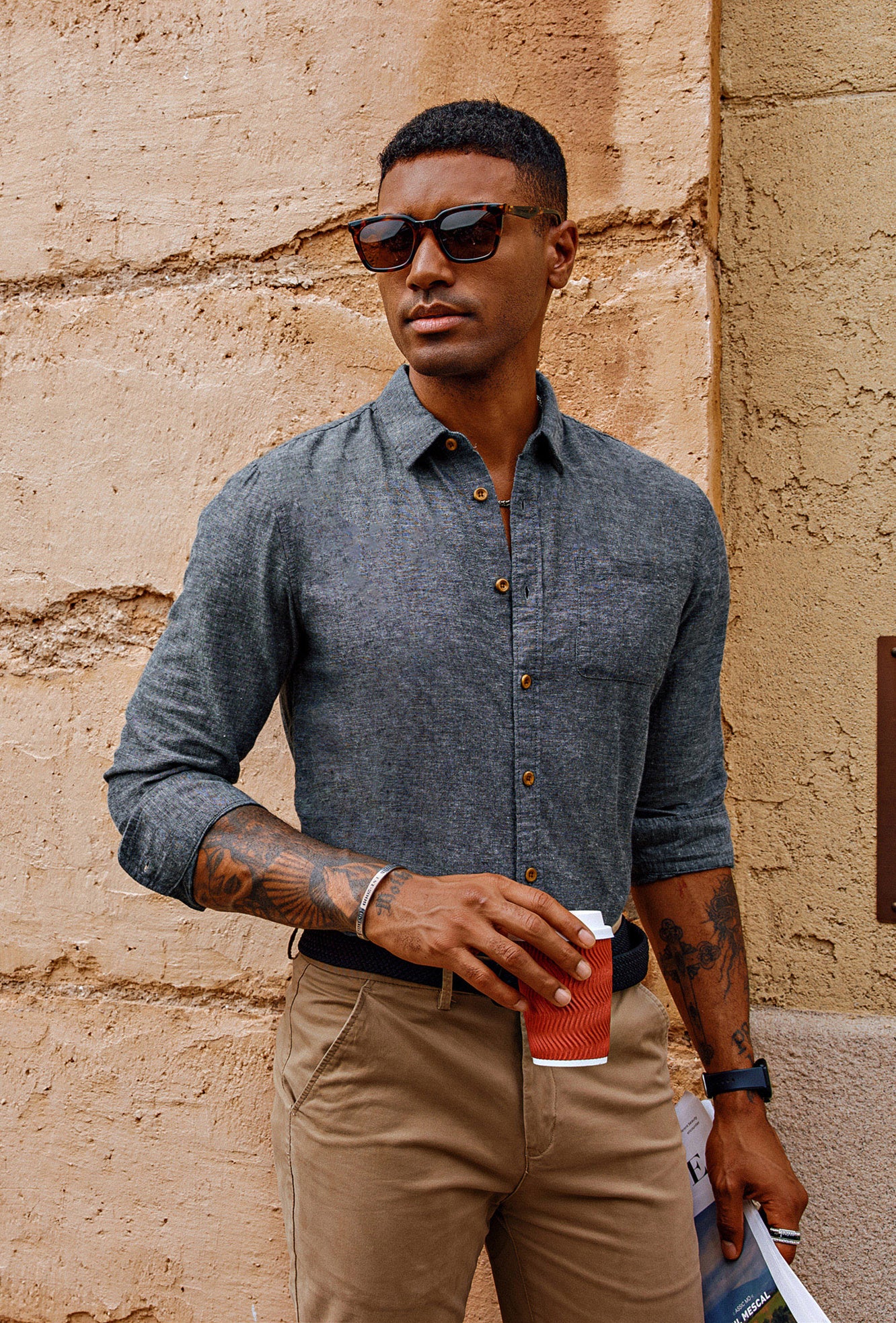 Men Cotton & Linen Shirt Casual Long Sleeve Lapel Collar Curved Hem Tops - Image 16