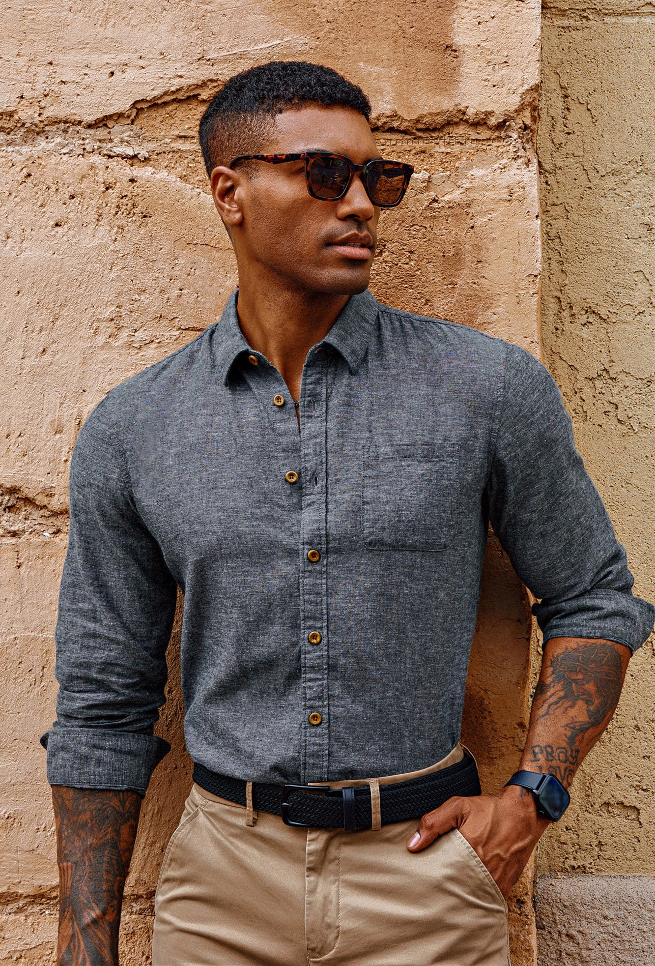 Men Cotton & Linen Shirt Casual Long Sleeve Lapel Collar Curved Hem Tops - Image 19