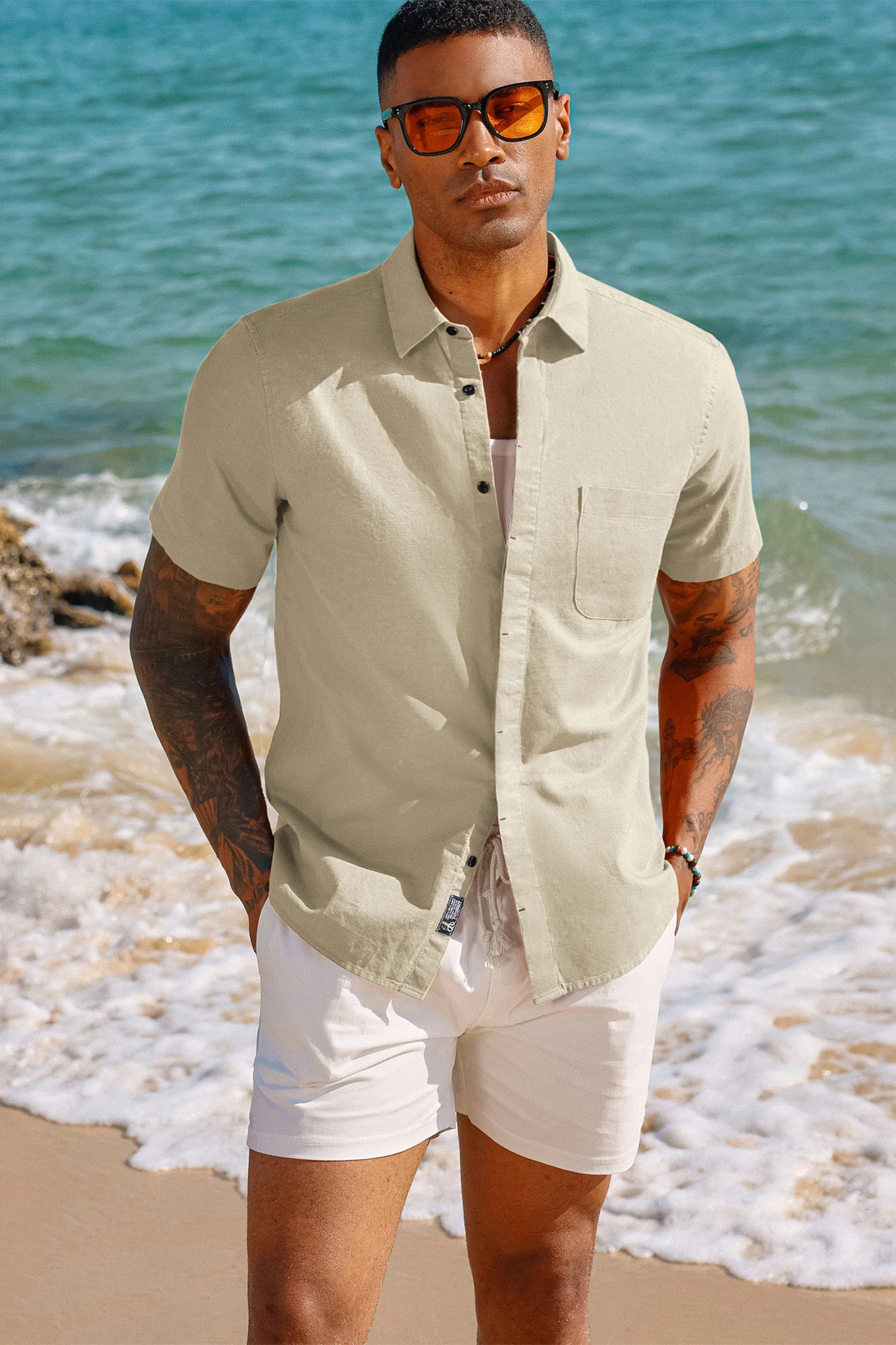 Men Cuban Guayabera Shirt Casual Short Sleeve Button Down Cardigan Shirts Beach Tops Cotton - Image 32