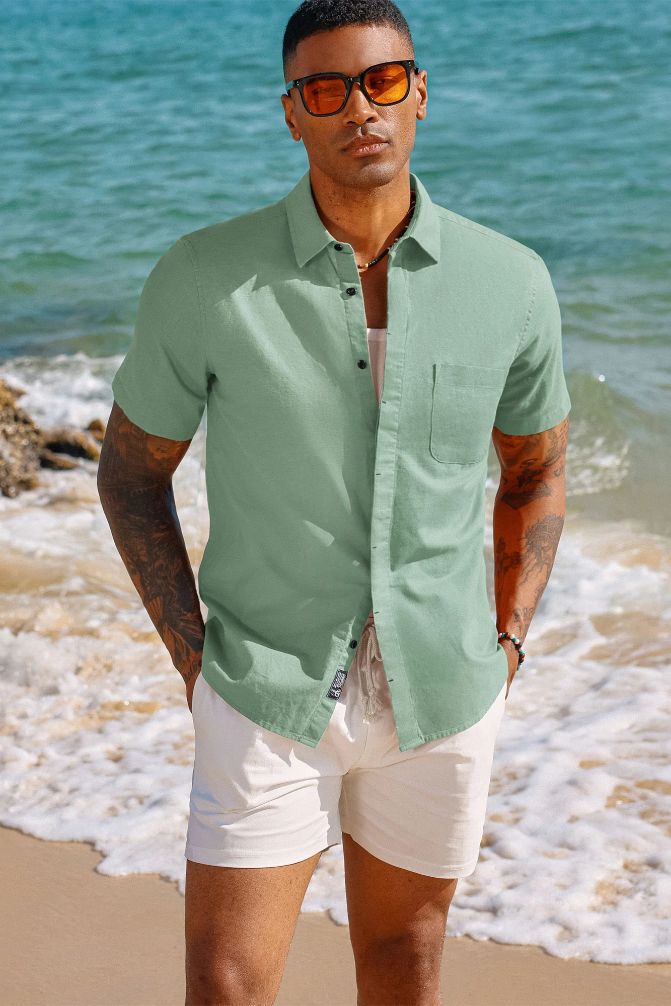Men Cuban Guayabera Shirt Casual Short Sleeve Button Down Cardigan Shirts Beach Tops Cotton - Image 47