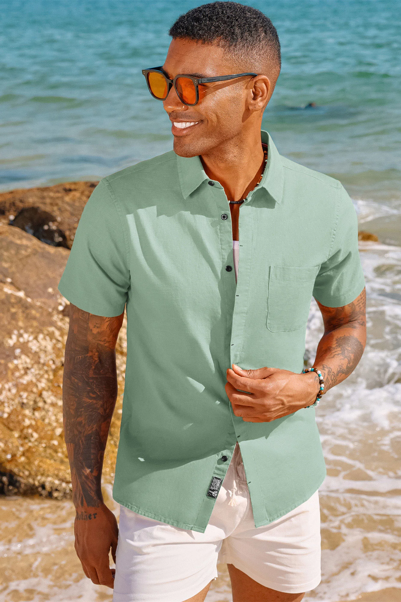 Men Cuban Guayabera Shirt Casual Short Sleeve Button Down Cardigan Shirts Beach Tops Cotton - Image 48