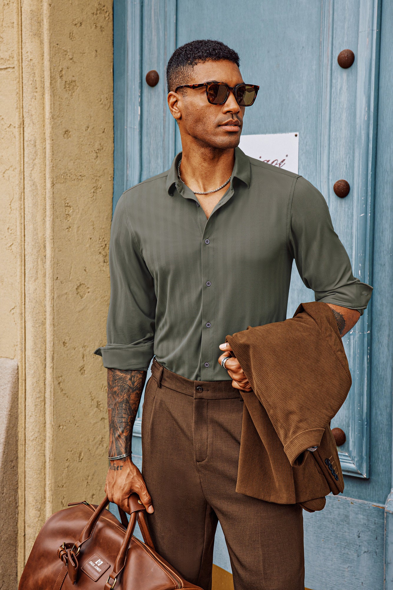 Men Curved Hem Shirt Casual Long Sleeve Classic Collar Button-up Tops - Image 22