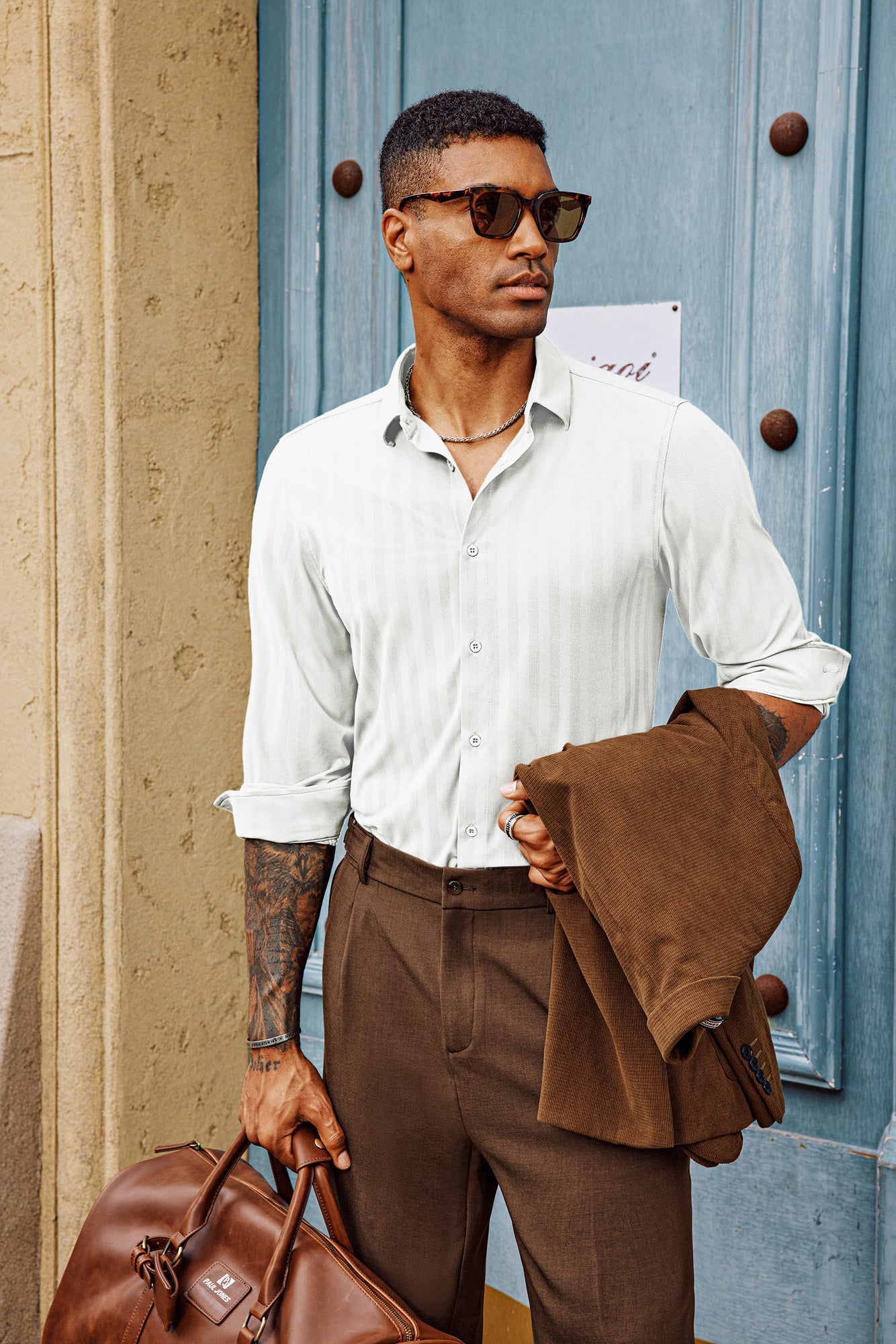 Men Curved Hem Shirt Casual Long Sleeve Classic Collar Button-up Tops - Image 6