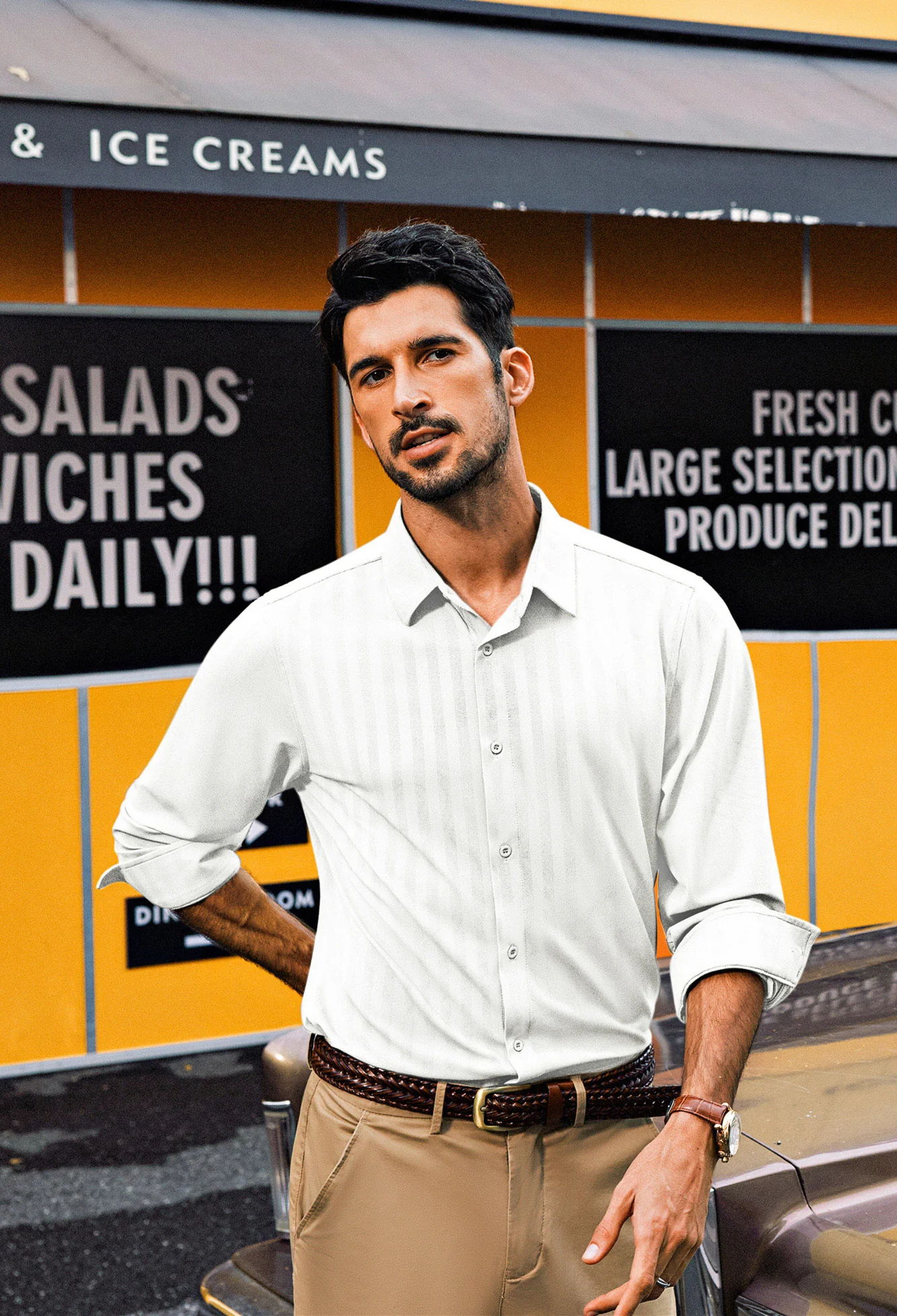 Men Curved Hem Shirt Casual Long Sleeve Classic Collar Button-up Tops - Image 7
