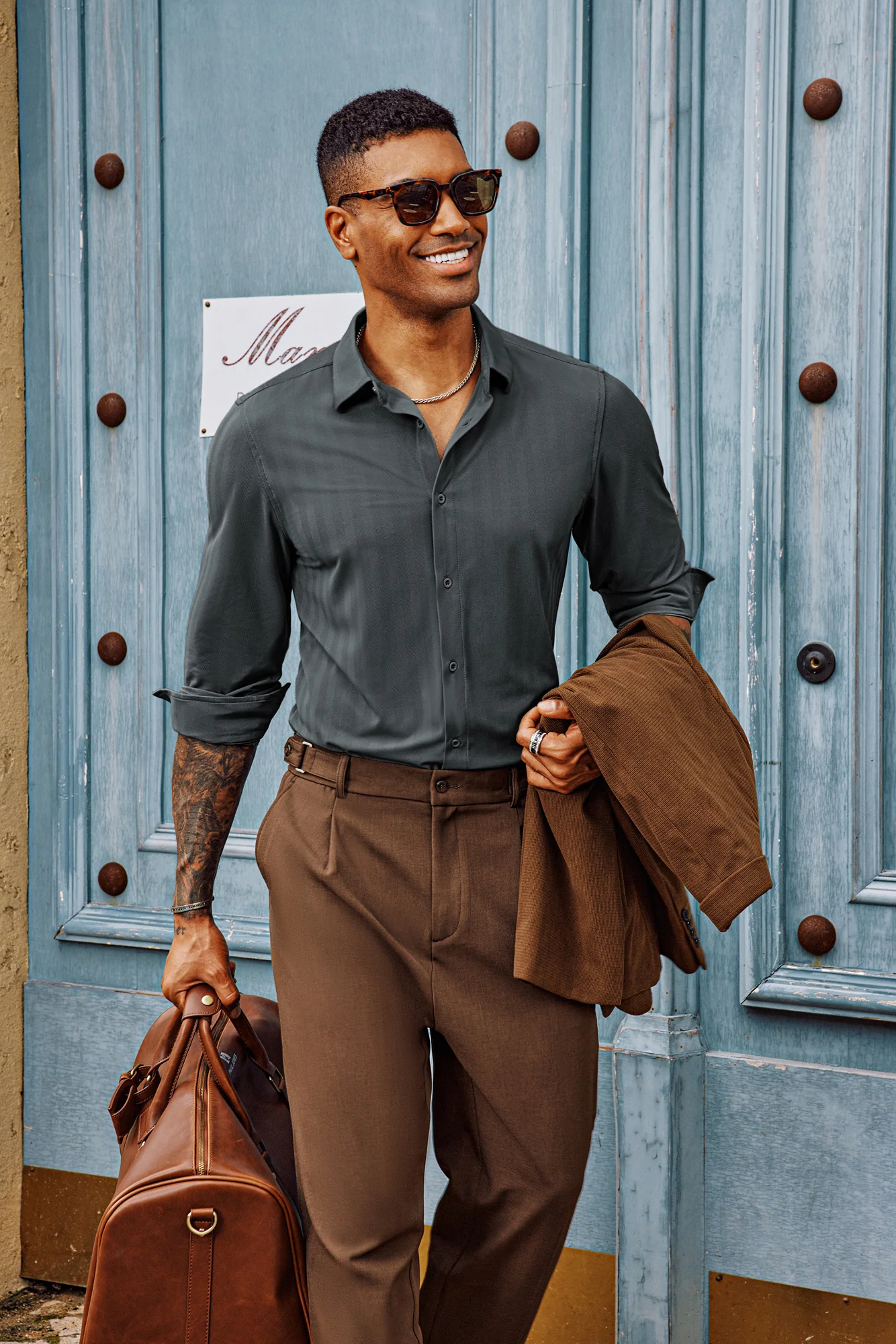 Men Curved Hem Shirt Casual Long Sleeve Classic Collar Button-up Tops - Image 9