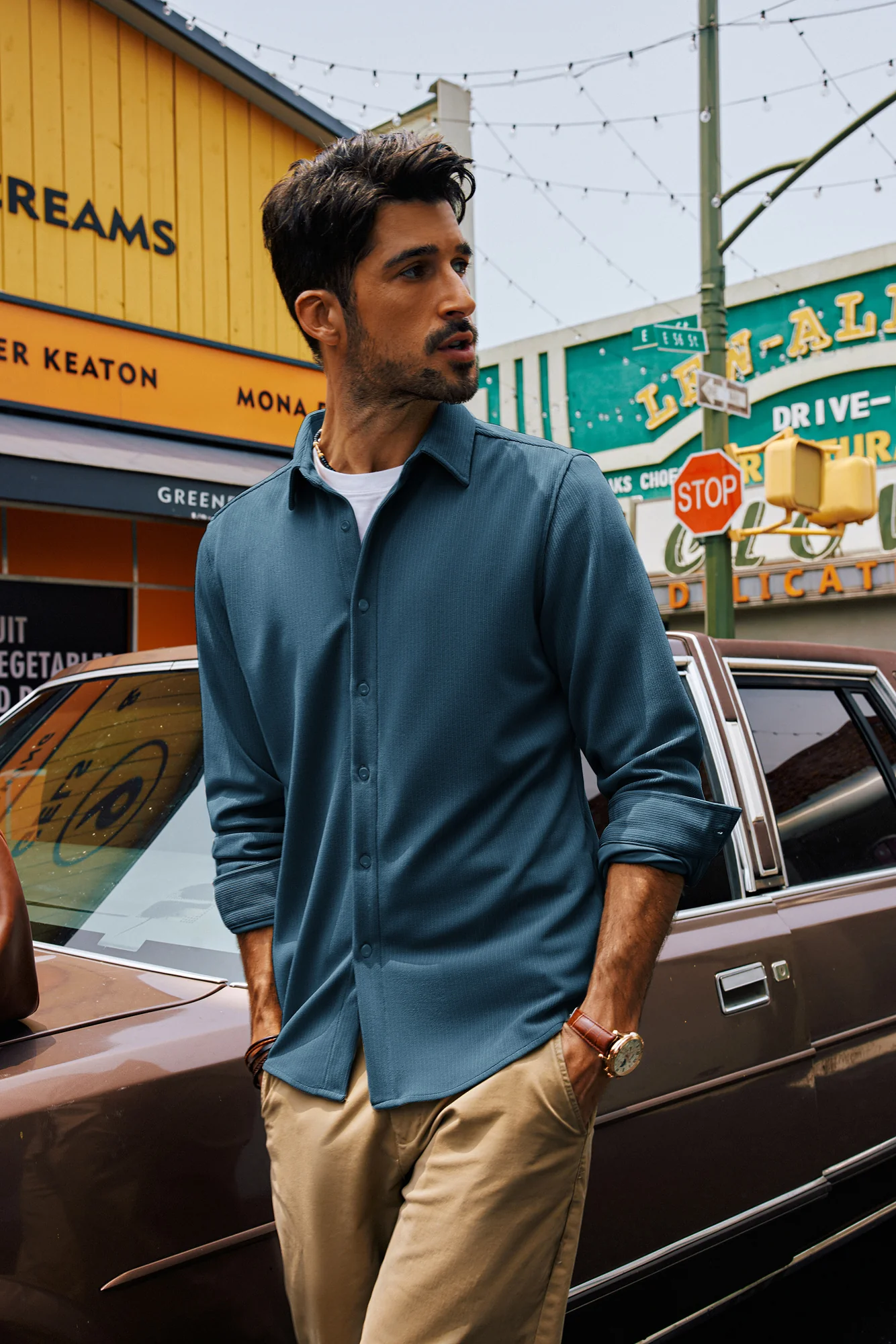 Men Curved Hem Shirt Casual Long Sleeve Lapel Collar Button-up Tops - Image 30