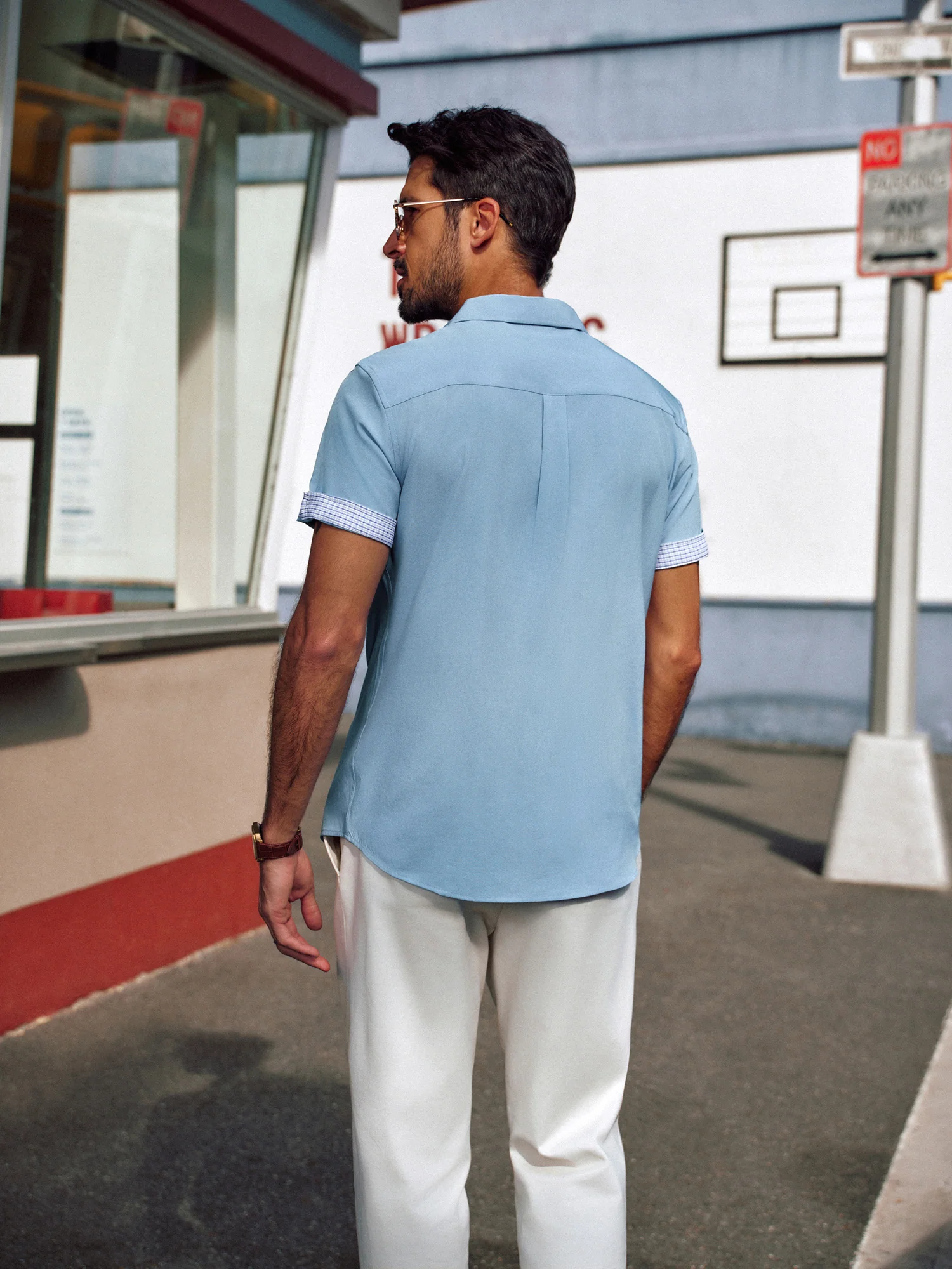 Men Curved Hem Shirt Casual Short Sleeve Classic Collar Button-up Tops - Image 16